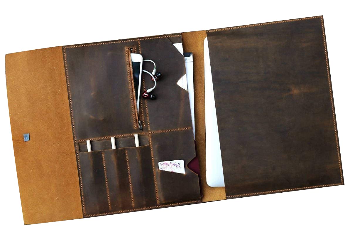Handmade Distressed Leather MacBook Pro Laptop Case - Vintage Business Portfolio & Travel Organizer (MB05PDB) | Perfect for Office, Commuting & Business Trips