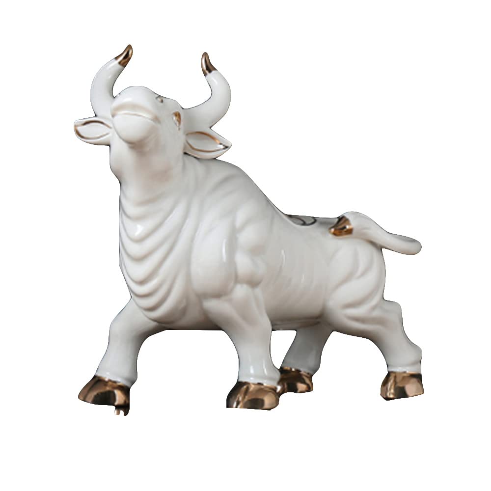 Golden Bull Statue for Home Decor - Chinese Zodiac Animal Figurine, Feng Shui Living Room Decoration, Resin Animal Sculpture for Office Desk & Wealth Display (White with Gold Accents) - Perfect for Housewarming Gifts, New Year Decor & Prosperity Display