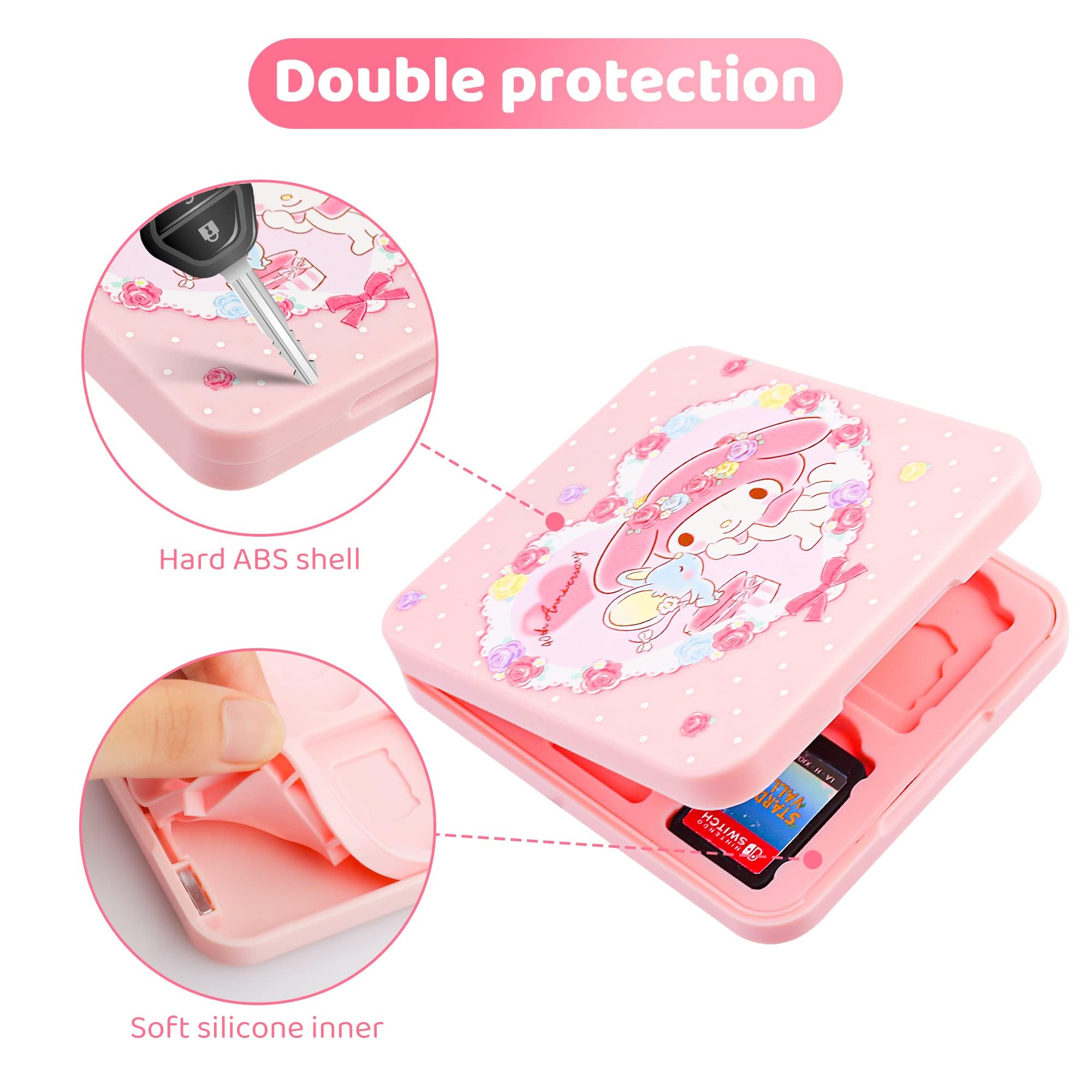 Pink Anime Nintendo Switch Case for Switch/OLED/Lite - Slim Game Holder with 12 Game Card & 12 Micro SD Card Slots - Cute Portable Storage Case for Girls - Perfect for Travel, Gaming Parties & On-the-Go Protection