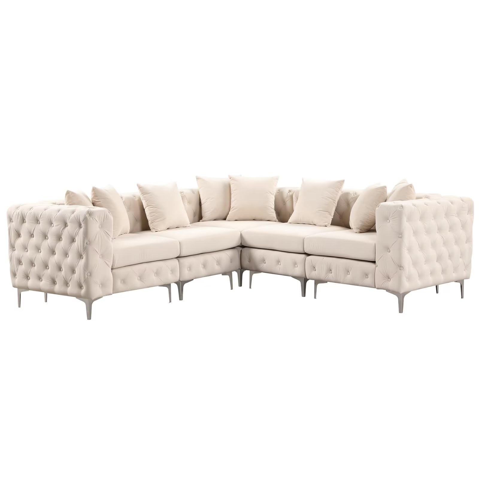 Modern Fort Beige Modular Sectional Sofa - L-Shaped Convertible 4-Seater Couch with Reversible Chaise for Living Room, Office & Small Spaces | Comfortable Fabric Sofa for Family Gatherings, Movie Nights & Home Decor