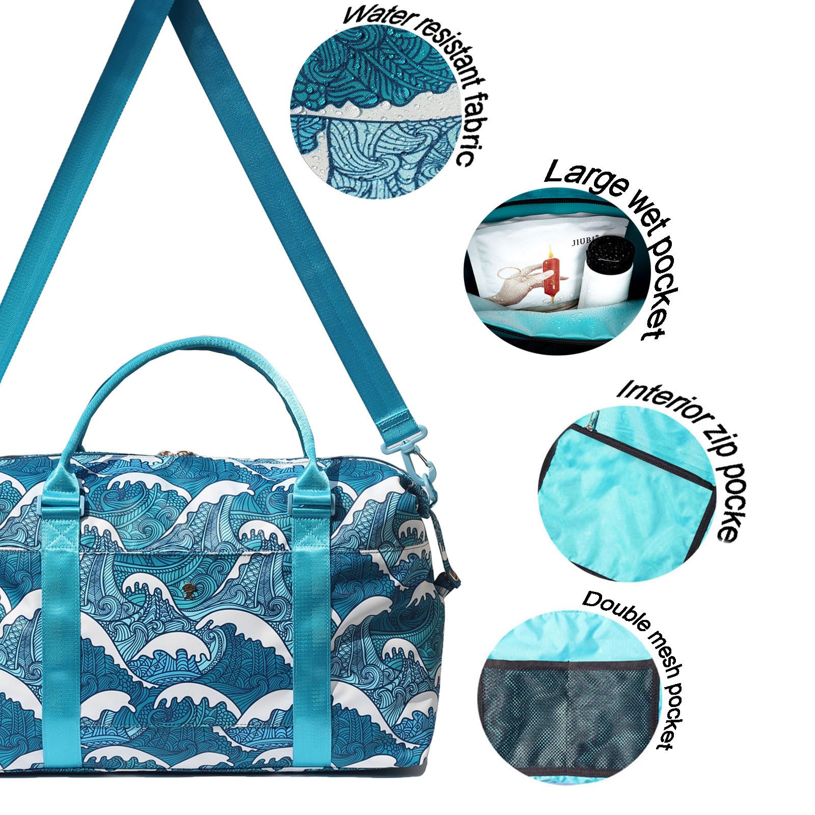 ESVAN Travel Tote Duffel Gym Bag - Waterproof Weekender Overnight Carry-on Crossbody Bag with Wet Pocket & Trolley Sleeve - Perfect for Gym, Travel, Workout & Weekend Getaways