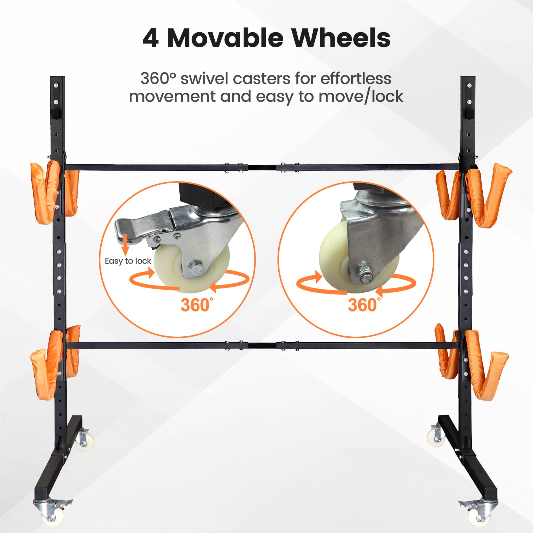 Heavy Duty Freestanding Kayak Storage Rack for 2-4 Kayaks - Adjustable Outdoor Kayak Stand with Wheels for Canoe, SUP & Surfboard | Perfect for Garage, Backyard & Boat Storage Organization