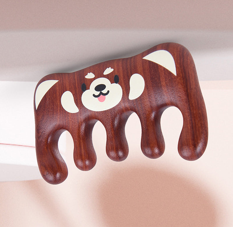 Hand Painted Bear Wood Scalp Massager - Relaxing Head & Scalp Massage Tool for Stress Relief - Perfect for Home, Office & Spa Use