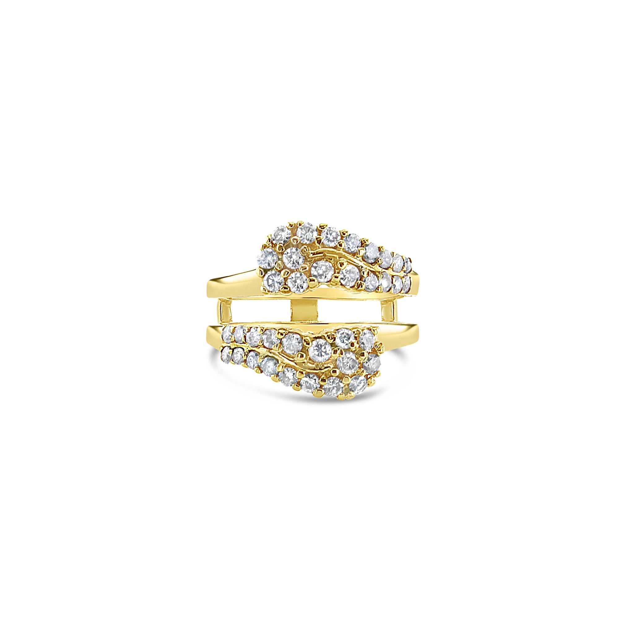 Exquisite Diamond Cluster Bypass Ring Guard - Elegant 14K Gold Wedding Band for Women, Perfect for Engagement, Anniversary & Special Occasions