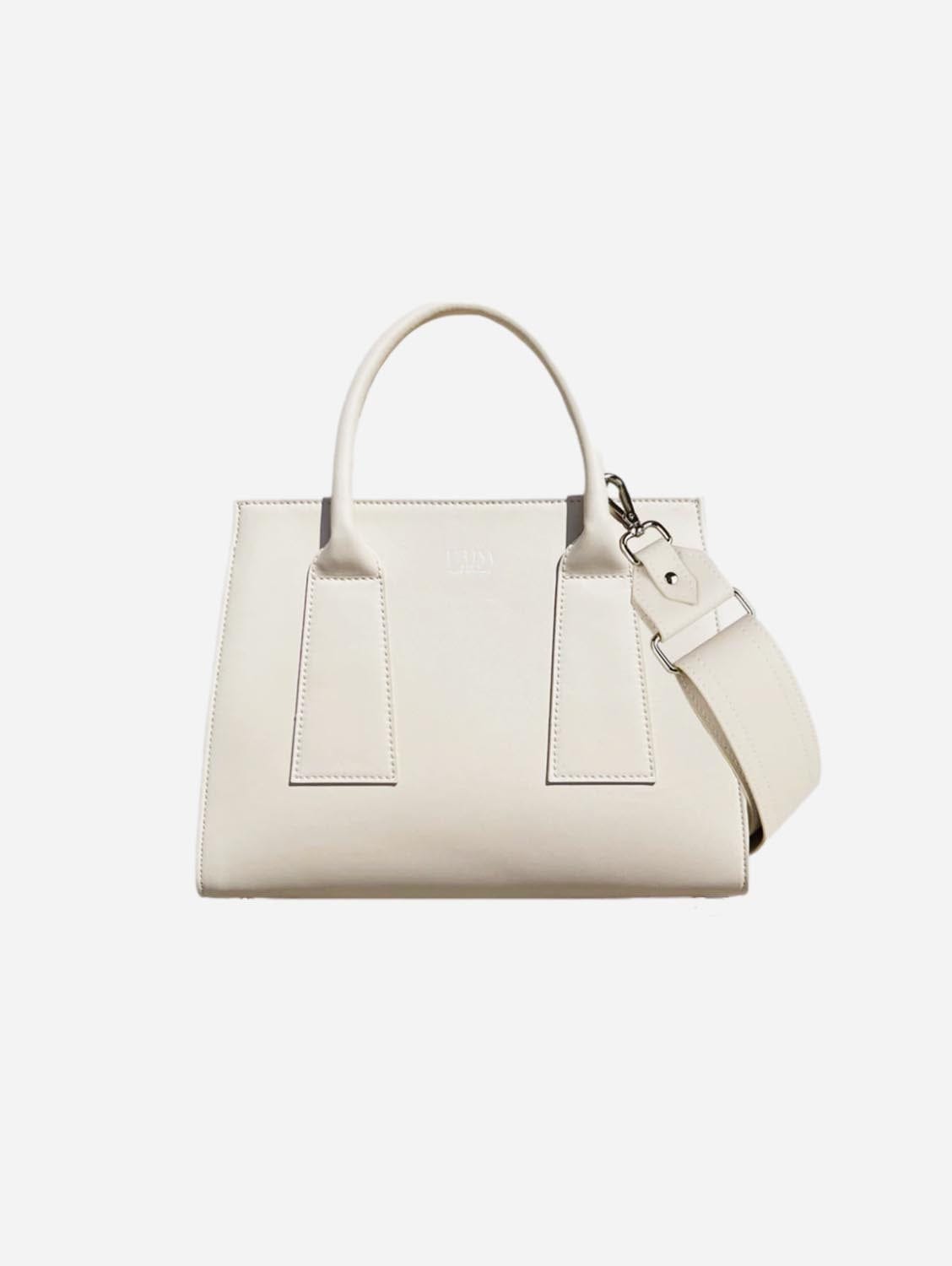 Vegan Grape Leather Tote Bag with Shoulder Strap - Cream | Stylish Eco-Friendly Handbag for Work, Travel & Everyday Use