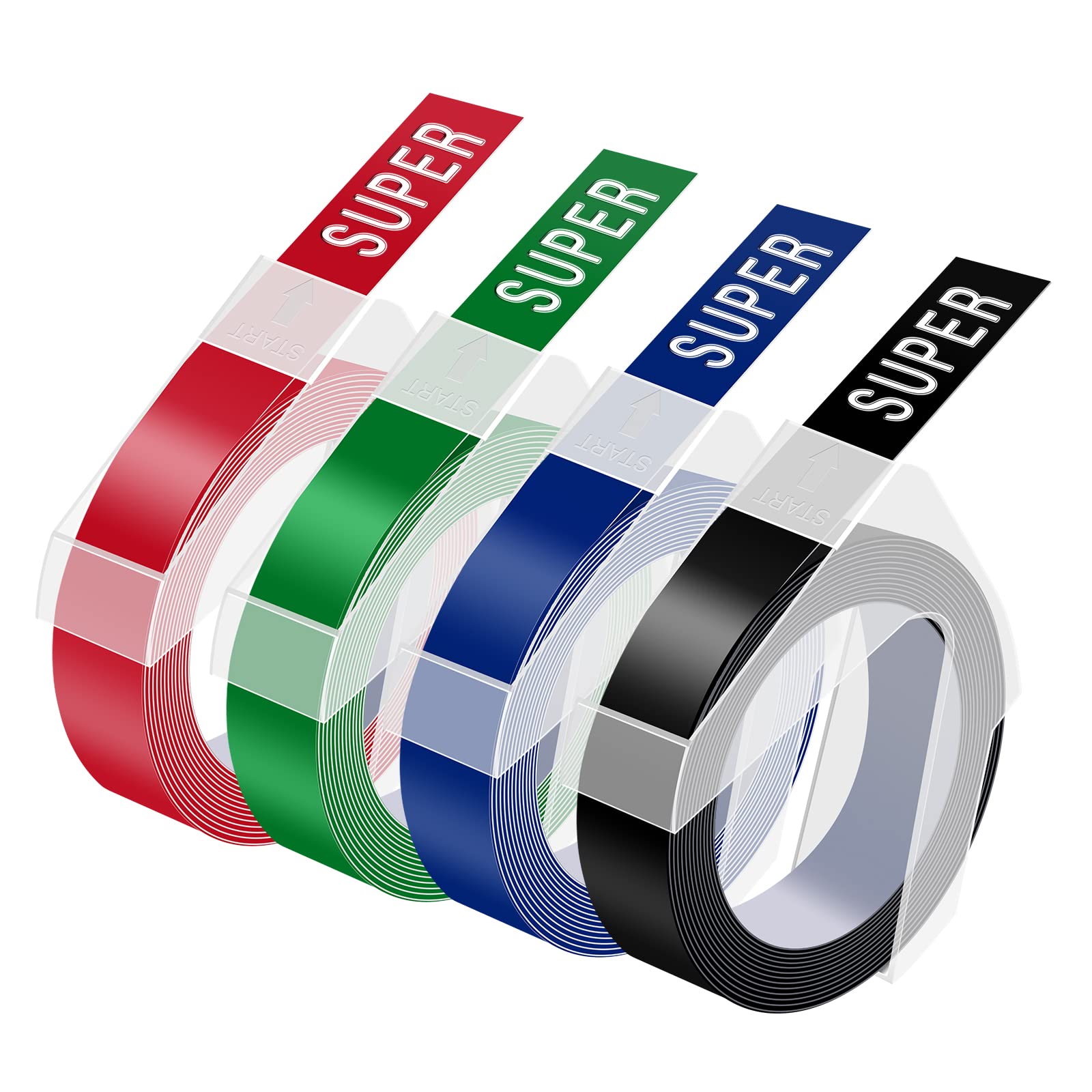 4 Pack Dymo 3D Plastic Embossing Label Tapes - 9mm (3/8