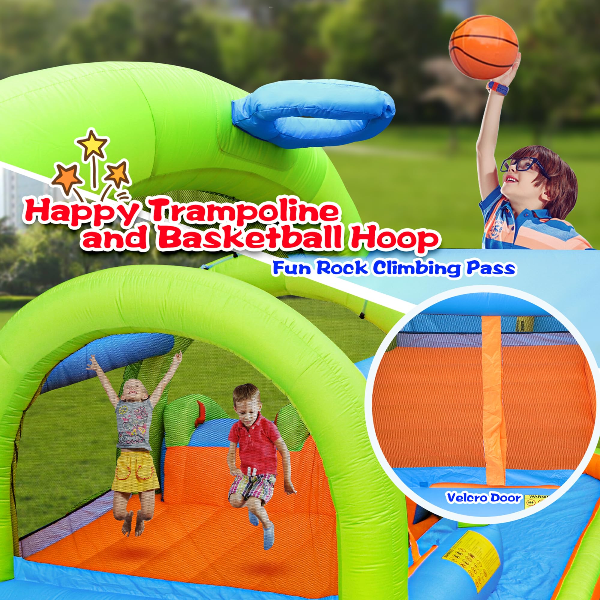 Best Inflatable Water Park with Blower - Bouncy House with Double Slide, Water Cannon & Basketball Hoop - Perfect for Backyard Parties, Summer Fun & Kids Outdoor Activities