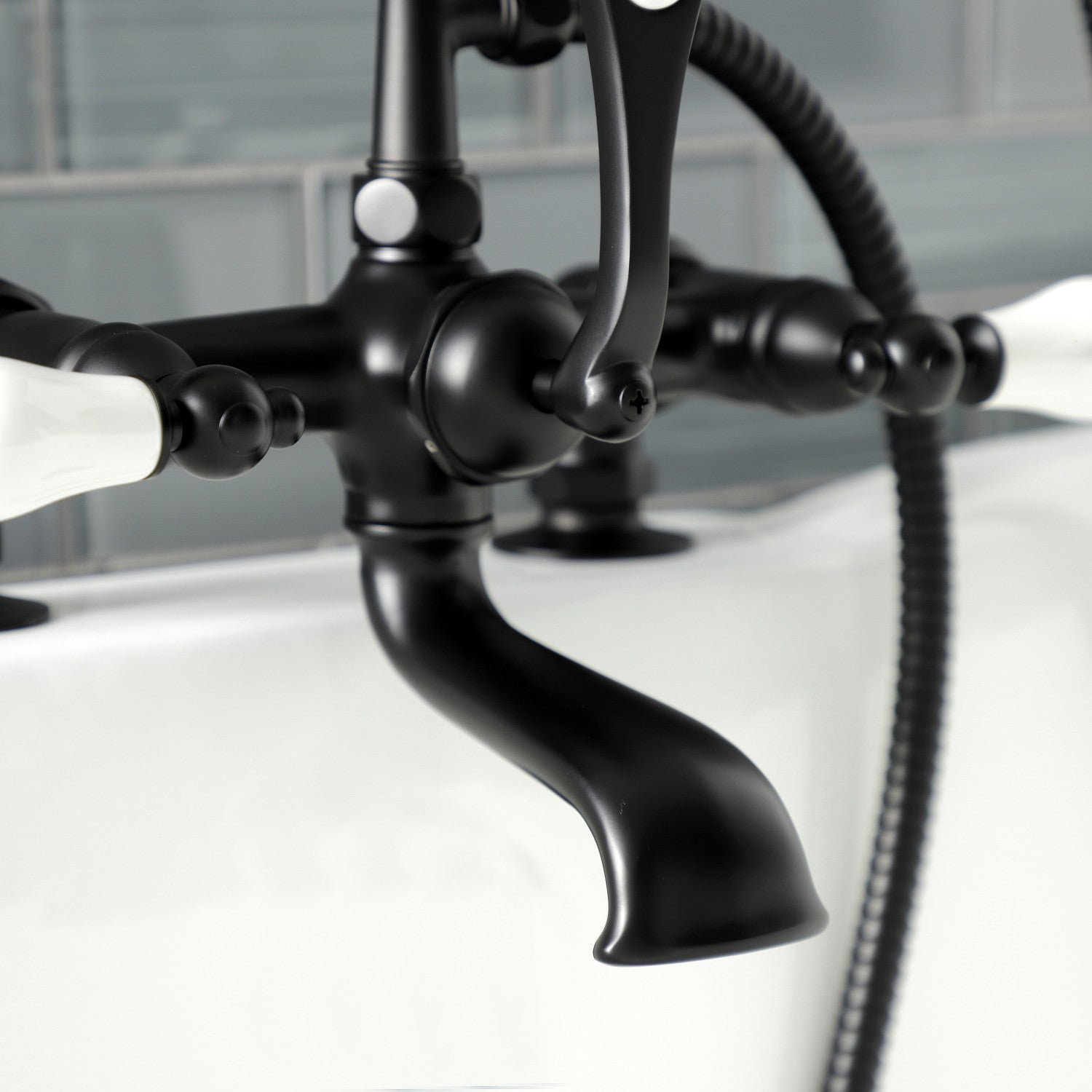 Vintage Matte Black Clawfoot Tub Faucet with Hand Shower - 3 Handle 2 Hole Deck Mount Bathroom Fixture for Classic & Modern Bathrooms | Perfect for Bathroom Renovation & Spa-Like Experience