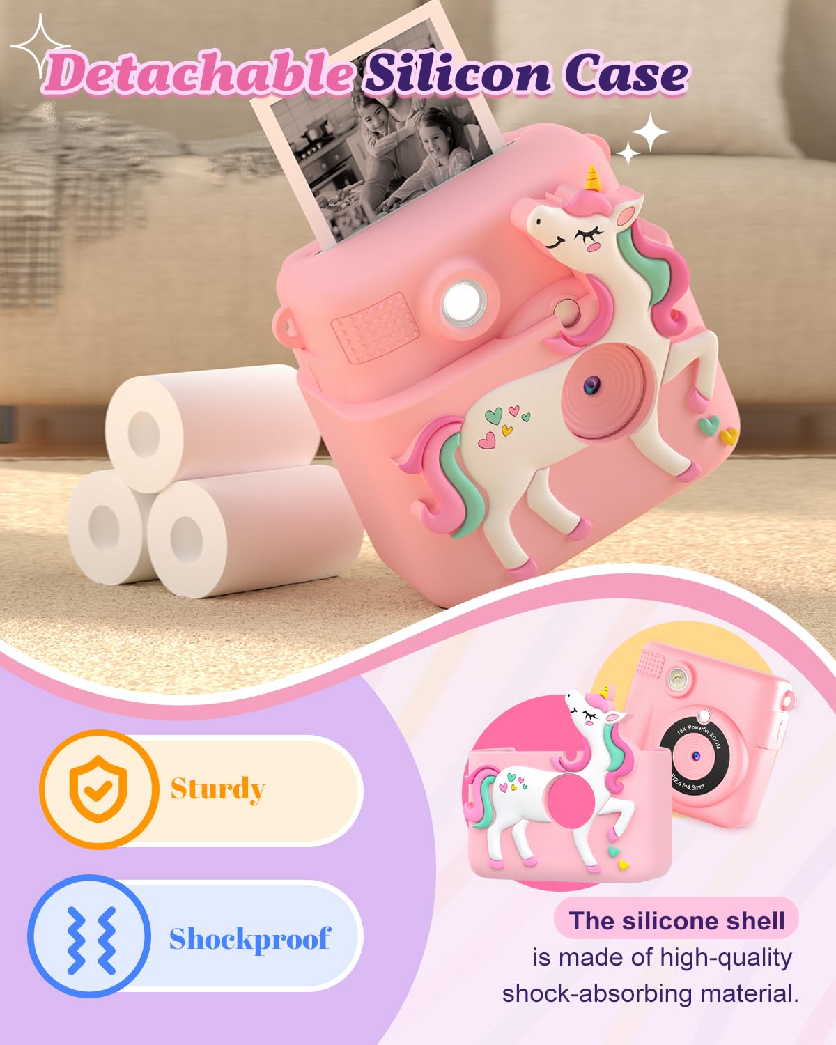 Instant Print Kids Camera 1080P - Best Birthday & Christmas Gift for Girls Age 3-12 | Includes 3 Photo Paper Rolls & 32GB Card (Pink) - Perfect for Playtime, Travel & Creative Photography