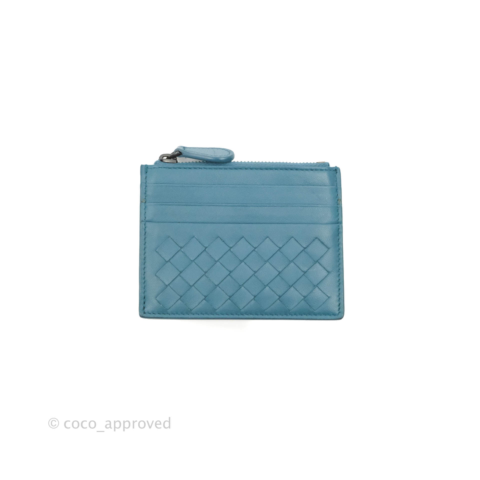 Bottega Veneta Intrecciato Leather Card Holder Wallet - Petrol Blue Luxury Slim RFID Blocking for Men & Women | Perfect for Everyday Use, Travel & Business