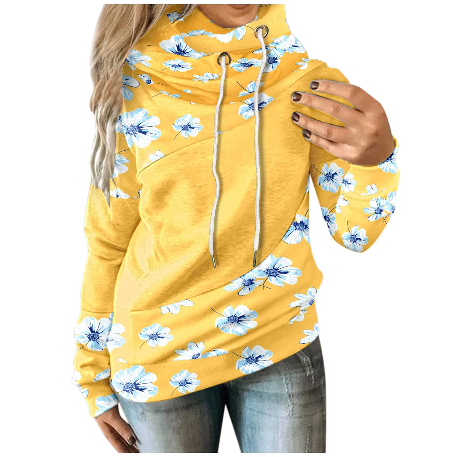 Women's Floral Print Long Sleeve Hooded Sweatshirt - Casual Loose Fit Pullover for Tall Women | Perfect for Yoga, Running, Gym & Everyday Wear