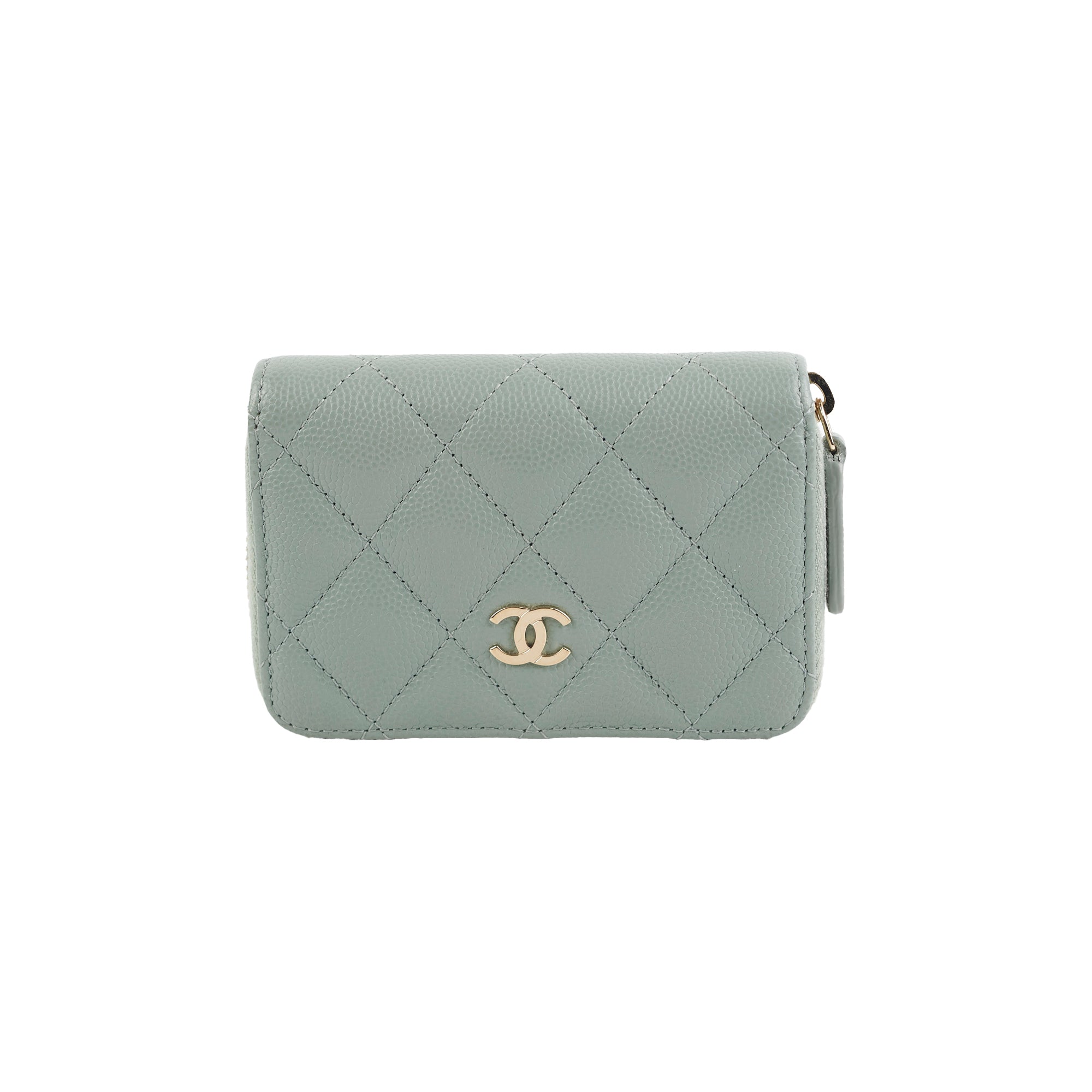 Chanel Blue & Grey Leather Zipper Card Holder Wallet for Women - Perfect for Everyday Use, Travel, and Organizing Credit Cards & Cash