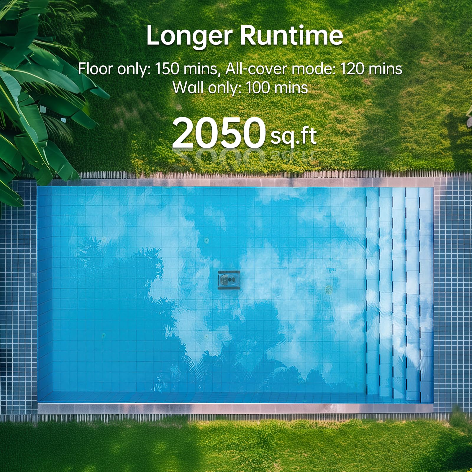 NexTrend Cordless Robotic Pool Cleaner - Automatic Pool Vacuum for Above Ground & Inground Pools up to 2050 sq.ft - 180W Powerful Suction, 150 Mins Runtime - Cleans Walls, Floor & Waterline - Perfect for Backyard, Residential & Commercial Swimming Pools
