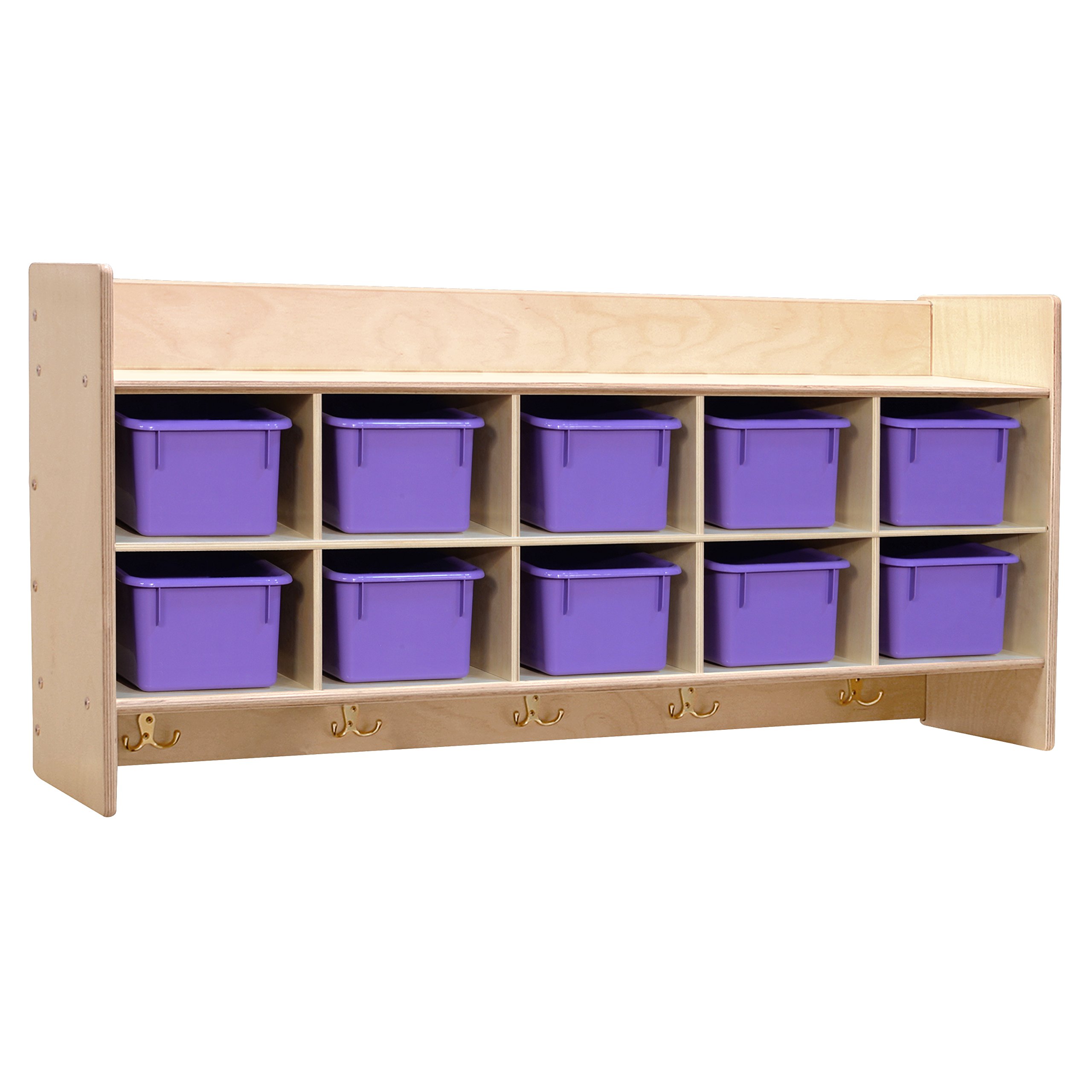 Wall Mounted Cube Shelf with Purple Storage Bins - Organize Toys, Games & Crafts