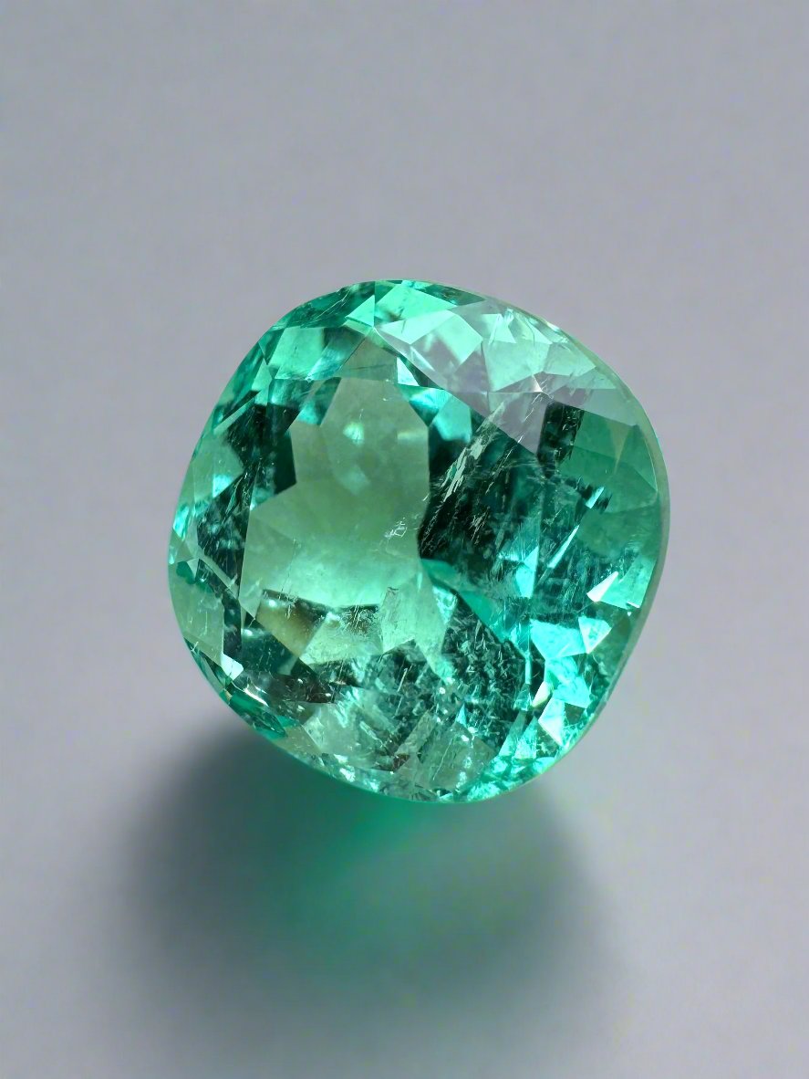 6.38 Carat 11x11mm Luminous Bluish-Green Natural Loose Colombian Emerald Cushion Cut Gemstone for Jewelry Making & Engagement Rings - Perfect for Custom Pendants, Earrings & Luxury Gifts