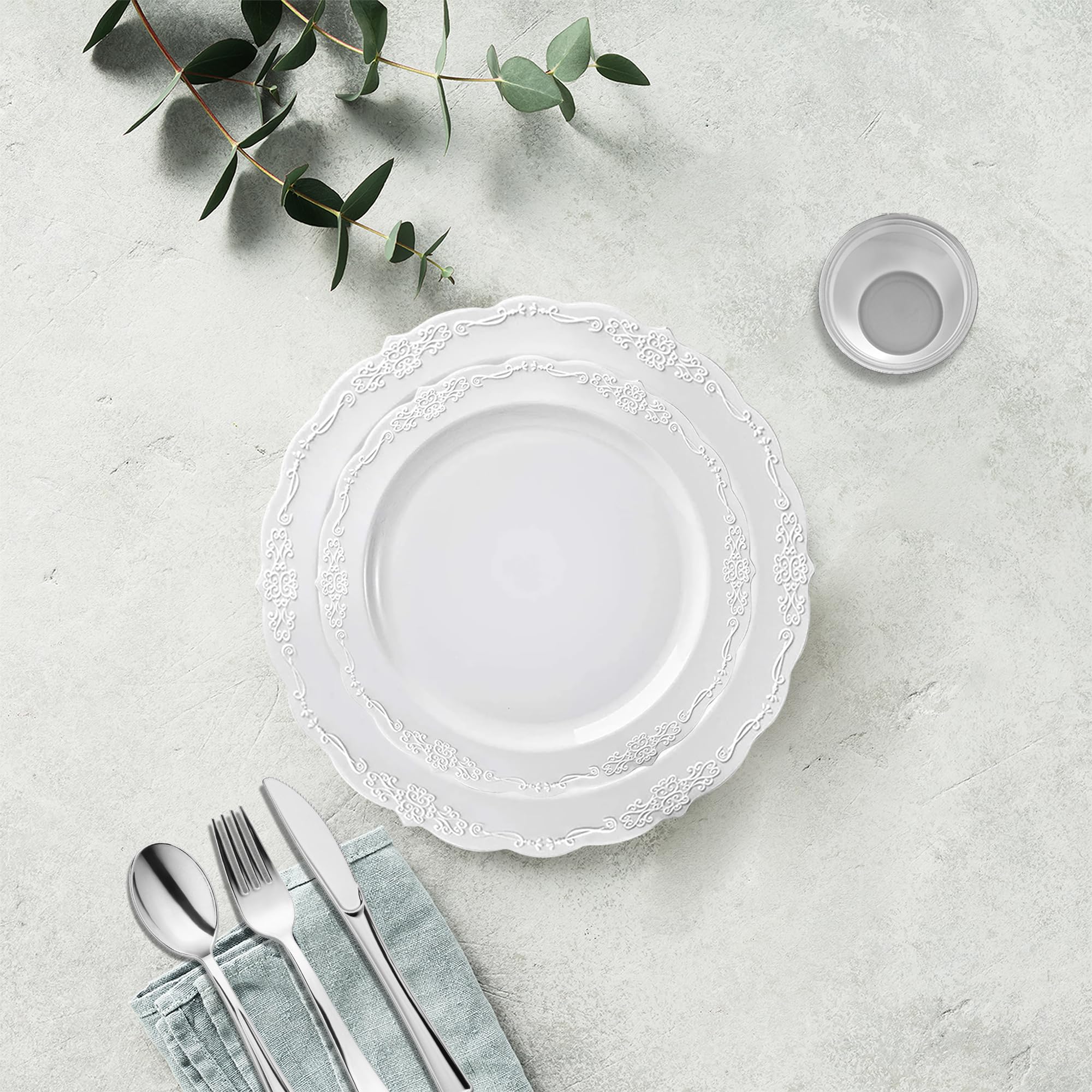 Smarty Had A Party Elegant Plastic Plates Wedding Value Set for 120 Guests - Disposable Dinnerware with White Plates, Silverware & Clear Plastic Cups - Perfect for Weddings, Bridal Showers & Formal Events