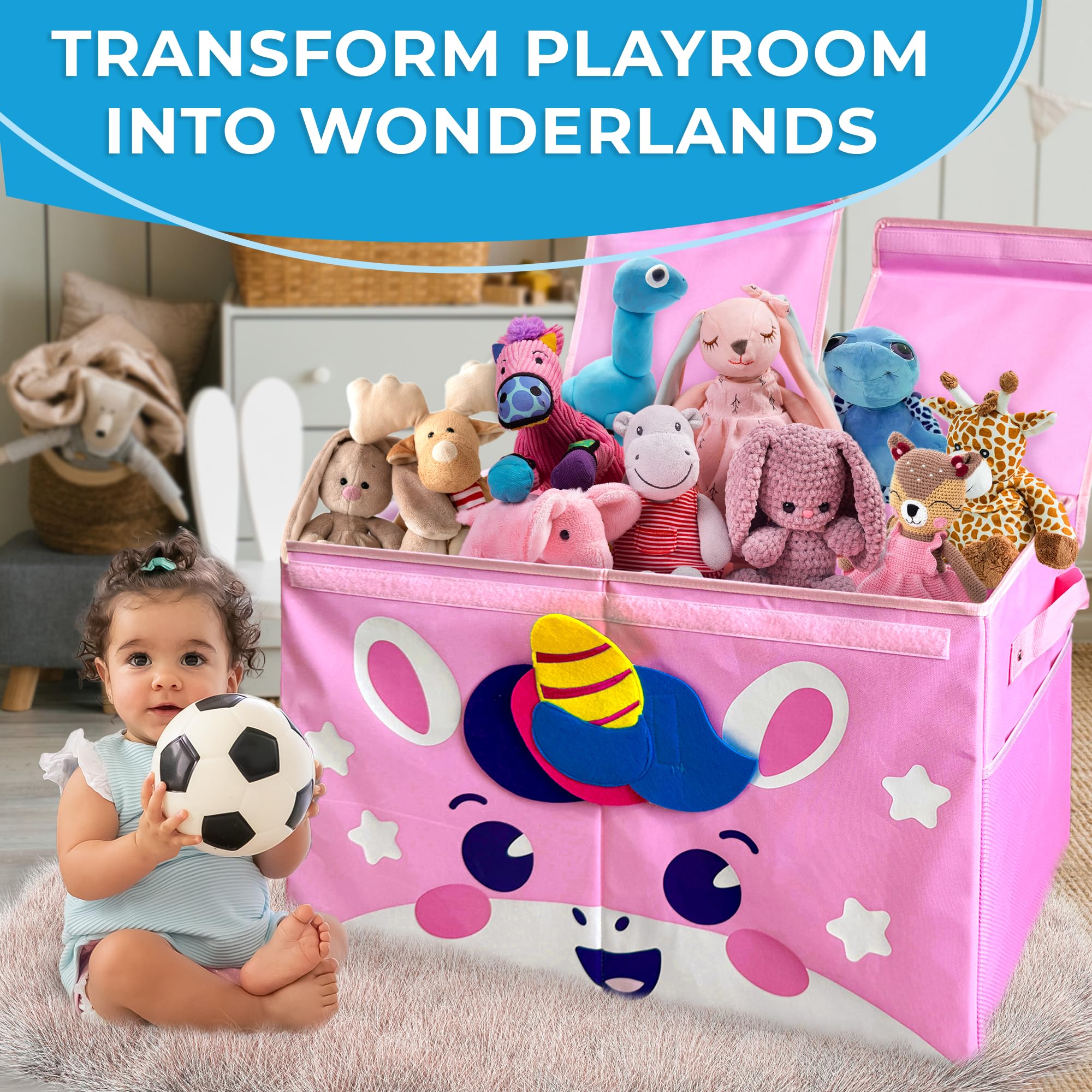 QUOKKA Unicorn Toy Storage Box for Kids - 24.8x16.1x13 Inch Foldable Fabric Toy Organizer with Handles & Flip Top Lid - Collapsible Playroom & Nursery Storage Bin for Boys and Girls - Perfect for Bedroom, Playroom, and Daycare Organization