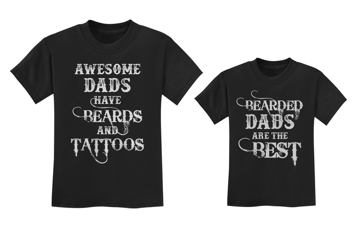 Father and Son/Daughter Matching T-Shirts Set with Beards & Tattoos Design - Perfect for Father's Day Gifts, Family Outfits & Photo Shoots