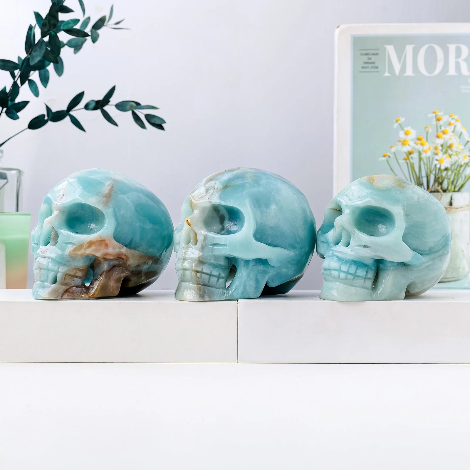 1PC Natural Sky Blue Amazonite Skull - Hand Carved Healing Crystal Gemstone for Home Decor, Meditation & Spiritual Healing