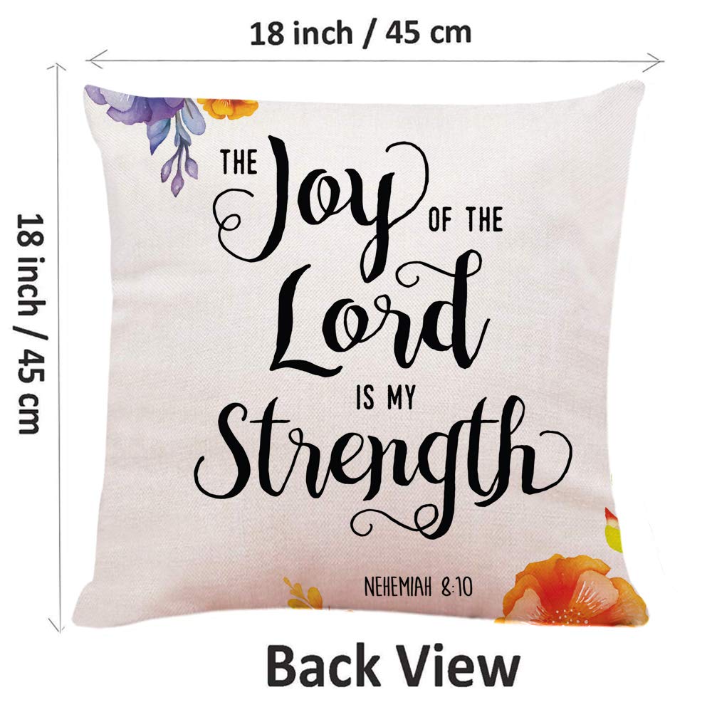 Religious Throw Pillow Cover - 'The Joy of The Lord is My Strength' Bible Verse Design, Orange Scripture Decorative Cushion Case 18x18 Inch for Sofa, Bed, Car & Home Decor - Inspirational Christian Gift Idea