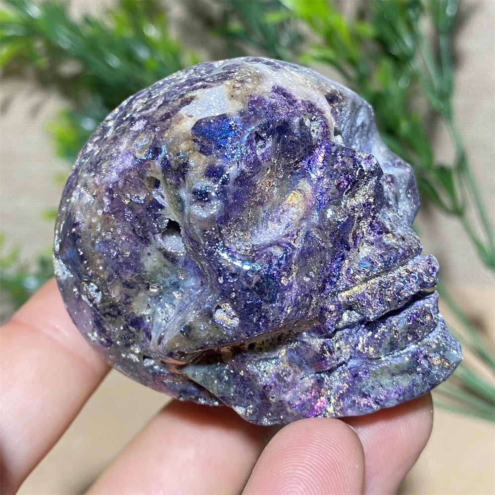 Natural Purple Aura Sphalerite Skull Quartz Crystal - Healing Stone for Reiki, Meditation & Witchcraft - Unique Geode Mineral Specimen for Spiritual Home Decor & Room Aesthetics