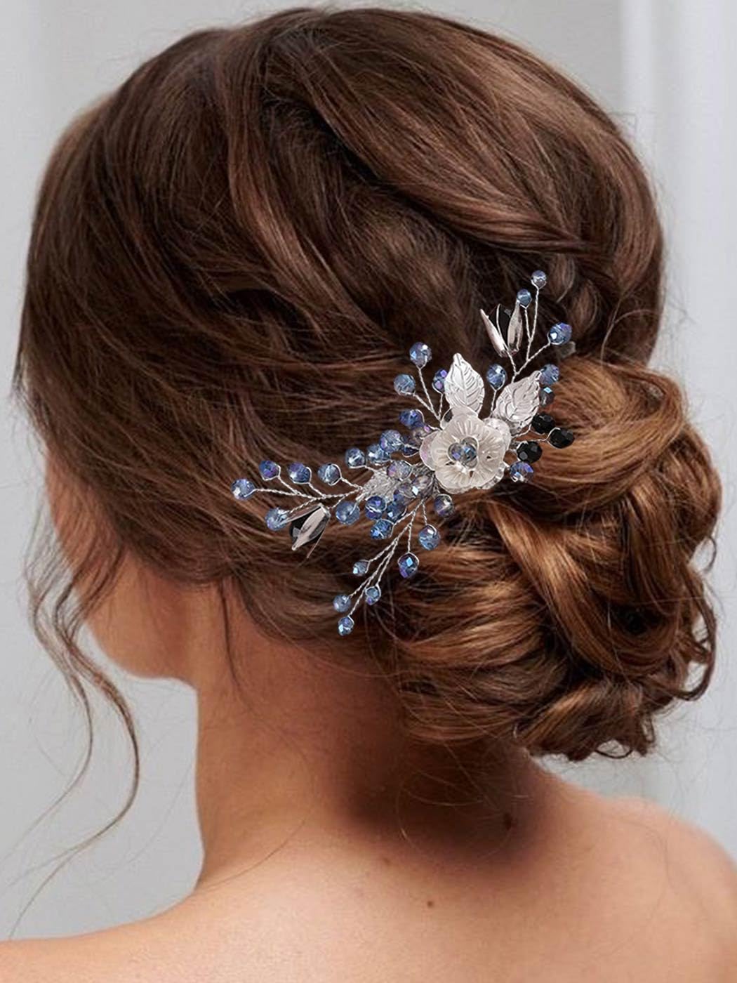 Elegant Silver Bridal Flower Hair Comb with Rhinestones & Beads - Leaf Design Wedding Hair Accessories for Women & Girls - Perfect for Brides, Bridesmaids, and Special Occasions