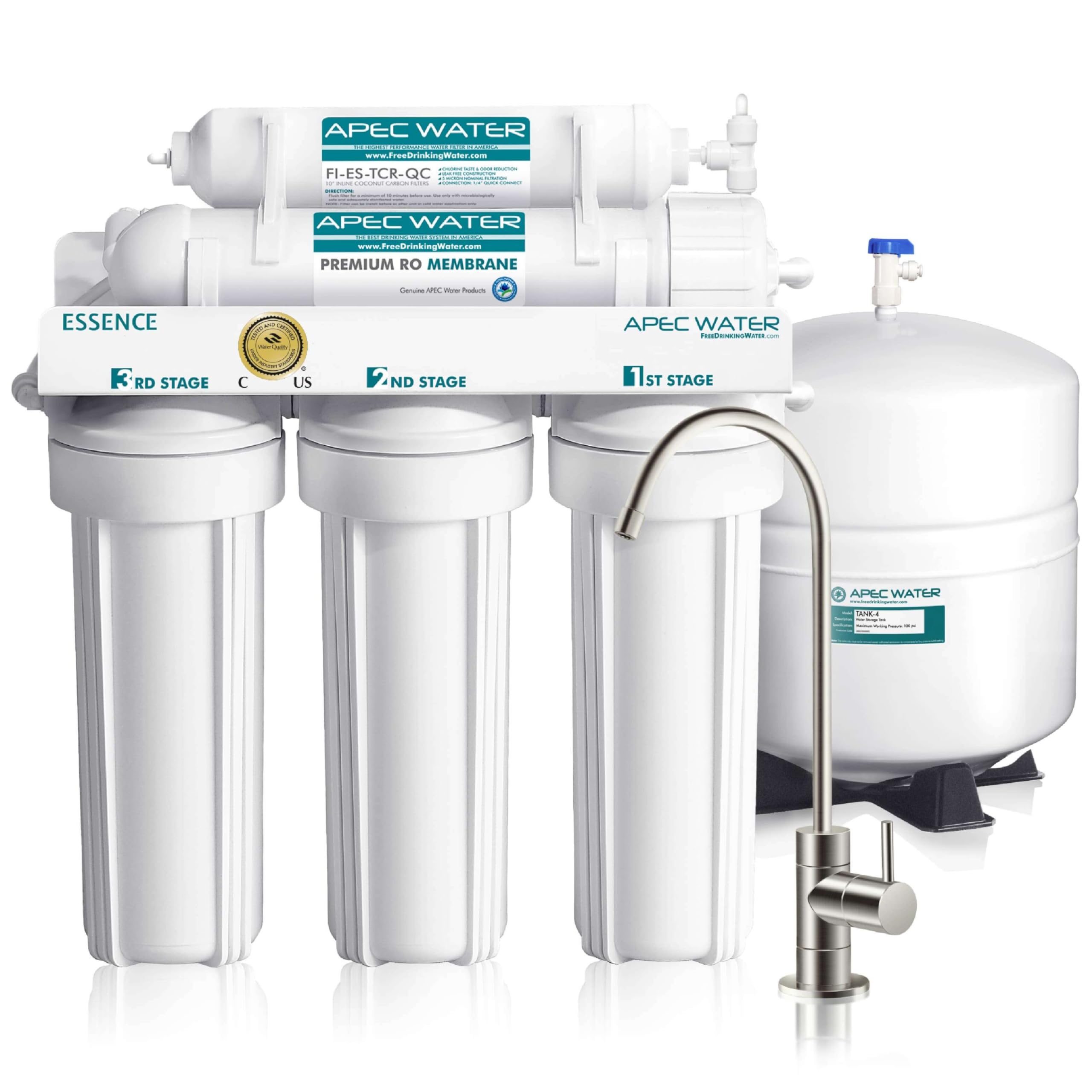 APEC Water Systems ROES-50 Essence Series 5-Stage Reverse Osmosis Water Filter System - WQA Certified for Ultra Safe Drinking Water | Perfect for Home, Office, and RV Use