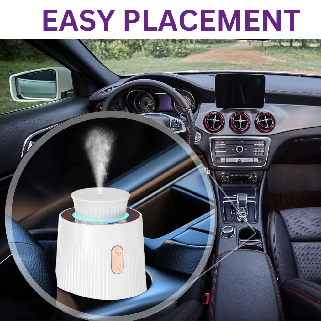 Smart Car Air Freshener Diffuser - Rechargeable USB Car Aroma Diffuser with Adjustable Intensity, Waterless & Zero Residue, Eliminates Car Odors (Silver-White) - Perfect for Road Trips, Daily Commutes & Office Use
