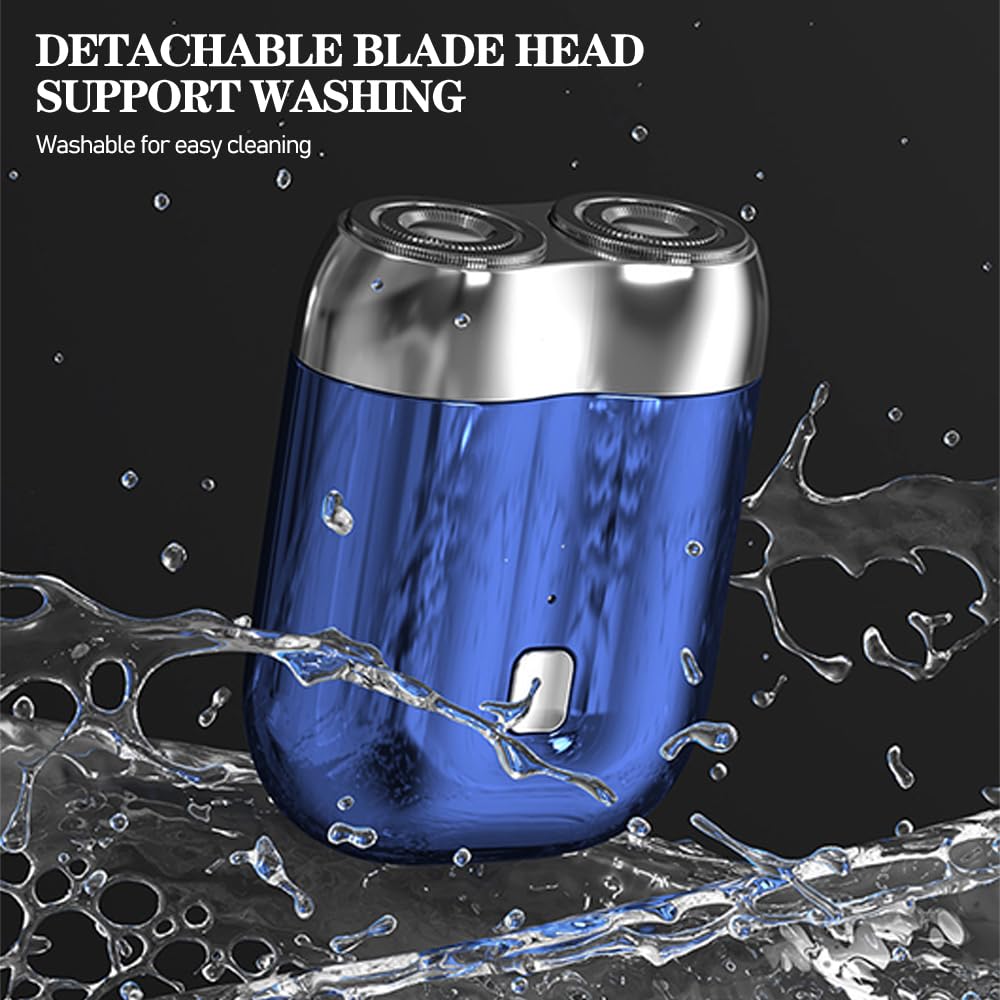Quatreey Rechargeable Waterproof Electric Razor - Dual Head Wet/Dry Shaver for Men, Travel & Gym Use - Blue Pocket Shaver for Smooth Shaving Anywhere