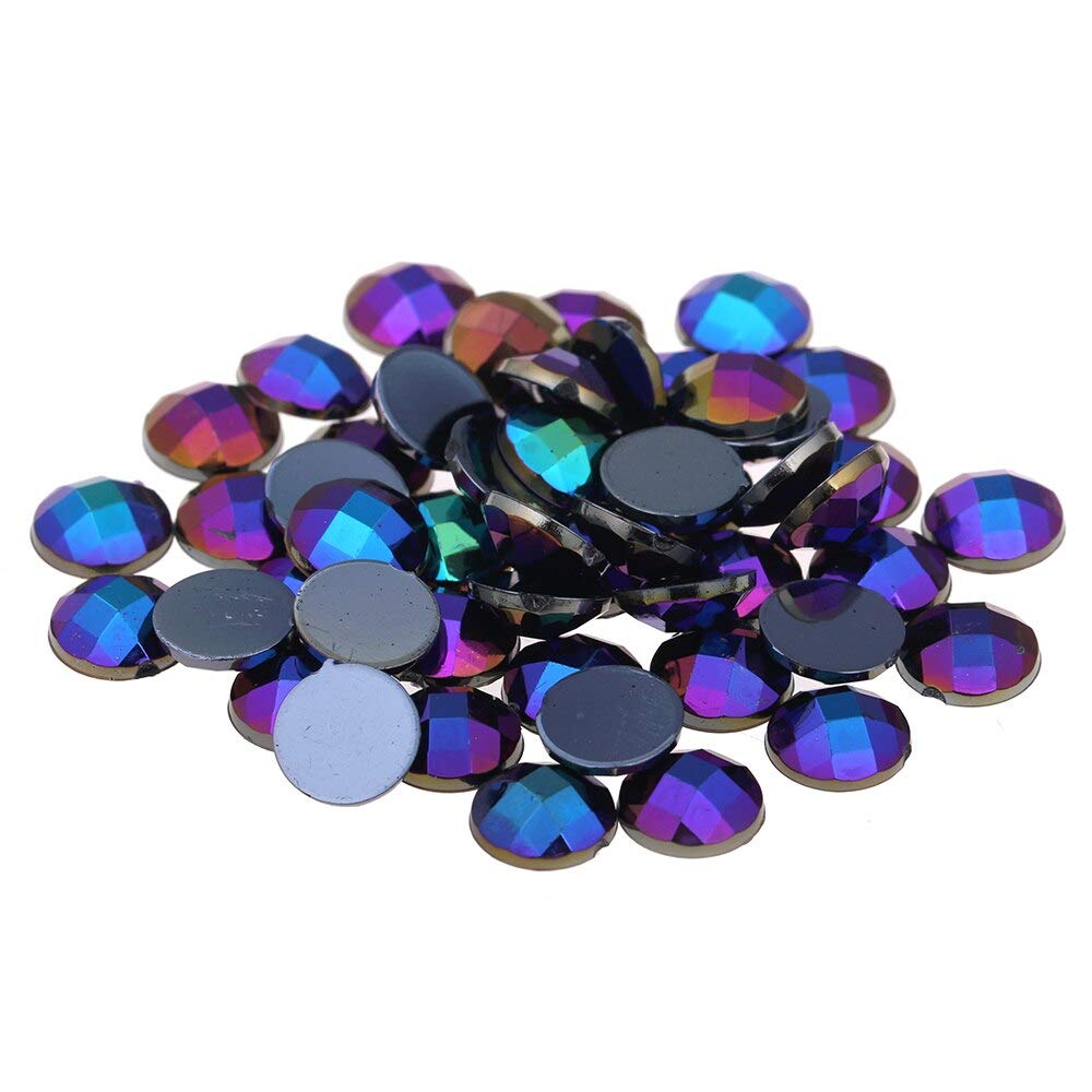 DS-33336 8mm Round Earth Faceted AB Color Acrylic Flatback Rhinestones - 50PCS Black AB for Nail Art, DIY Crafts, Jewelry Making & Home Decor | Shiny Gems for Costumes, Scrapbooking & Fashion Accessories
