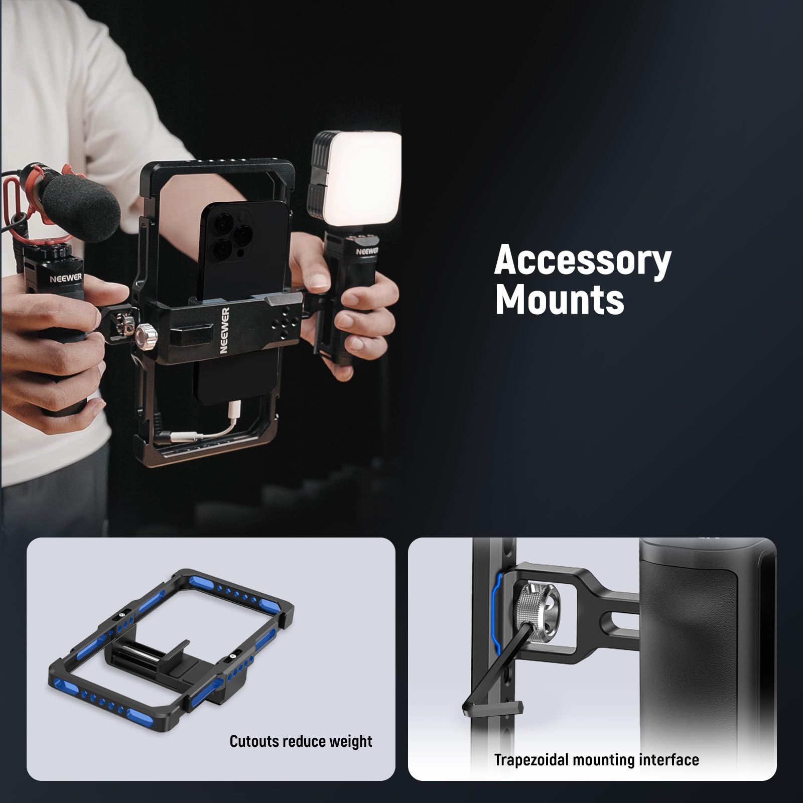 **NEEWER Universal Phone Cage Stabilizer Video Rig with Bluetooth Shutter, RGB LED Light & USB-C Mic - Compatible with iPhone 16 Pro Max/15 Pro Max, Samsung S24 Ultra (PA009E) - Perfect for Vlogging, Live Streaming & Content Creation**