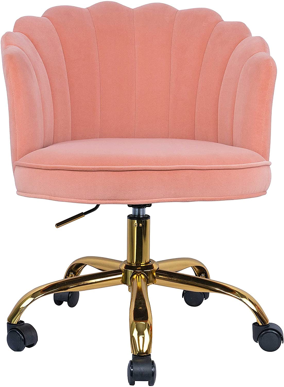 HomVent Modern Velvet Swivel Chair - Mid Century Upholstered Accent Chair with Adjustable Height, Pink Velvet Desk Chair with Gold Legs for Living Room, Bedroom, Office & Vanity | Perfect for Reading, Working & Relaxing