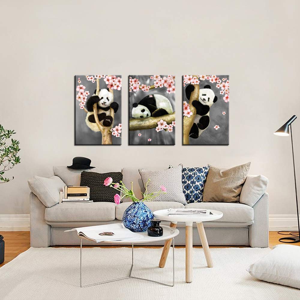 Sechars - Adorable Panda Canvas Wall Art, Cute Panda Bear Painting for Kids Bedroom & Living Room Decor - Perfect Nursery, Playroom & Home Office Wall Decor
