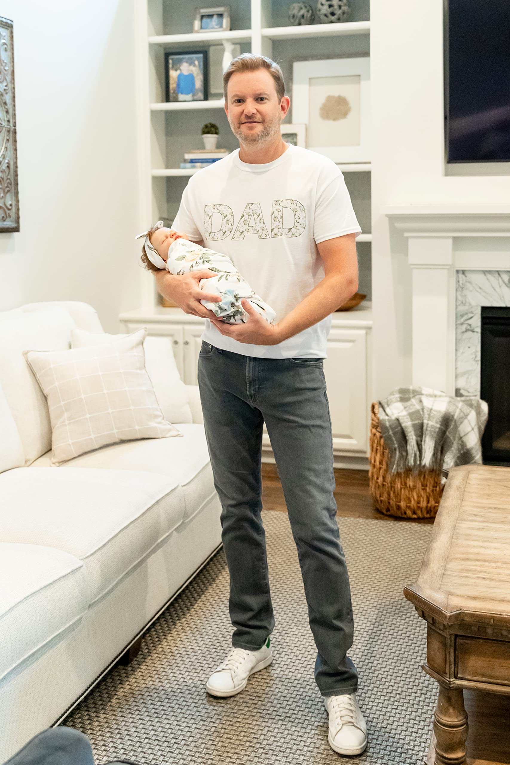 Baby Be Mine Maternity Nursing Delivery Robe & Baby Girl Swaddle Blanket Set with Daddy T-Shirt (2X Large/3 X-Large Robe - 3X Large Tshirt, Sage/Hadley) - Perfect for Hospital Birth, Newborn Photos & Family Bonding Time