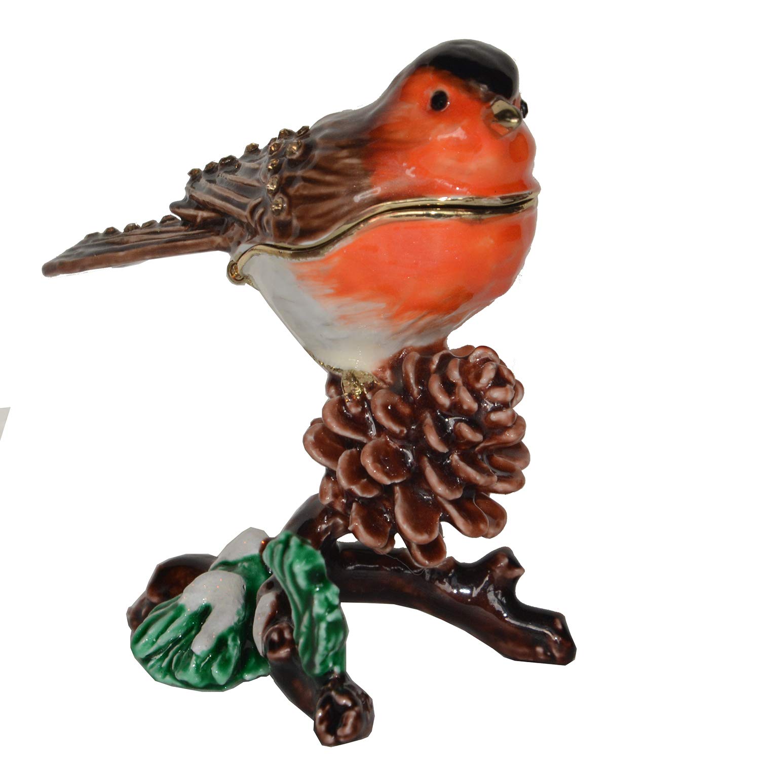 Hand-Painted European Robin Trinket Box - Jewelry Storage with Hinged Lid, Ring & Earring Organizer - Decorative Bird Figurine Collectible Gift for Women - Perfect for Vanity, Dresser or Gift Giving