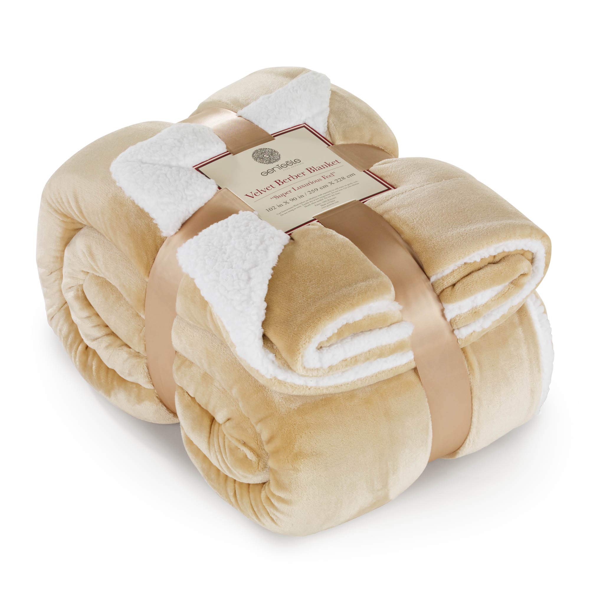 Genteele Sherpa Blanket - 102 x 90 Inch Ultra Soft & Plush Reversible Fleece Throw Blanket for Couch, Bed, Sofa - Warm Cozy Blanket Alternative in Camel/White - Perfect for Winter Nights, Movie Time & Home Decor