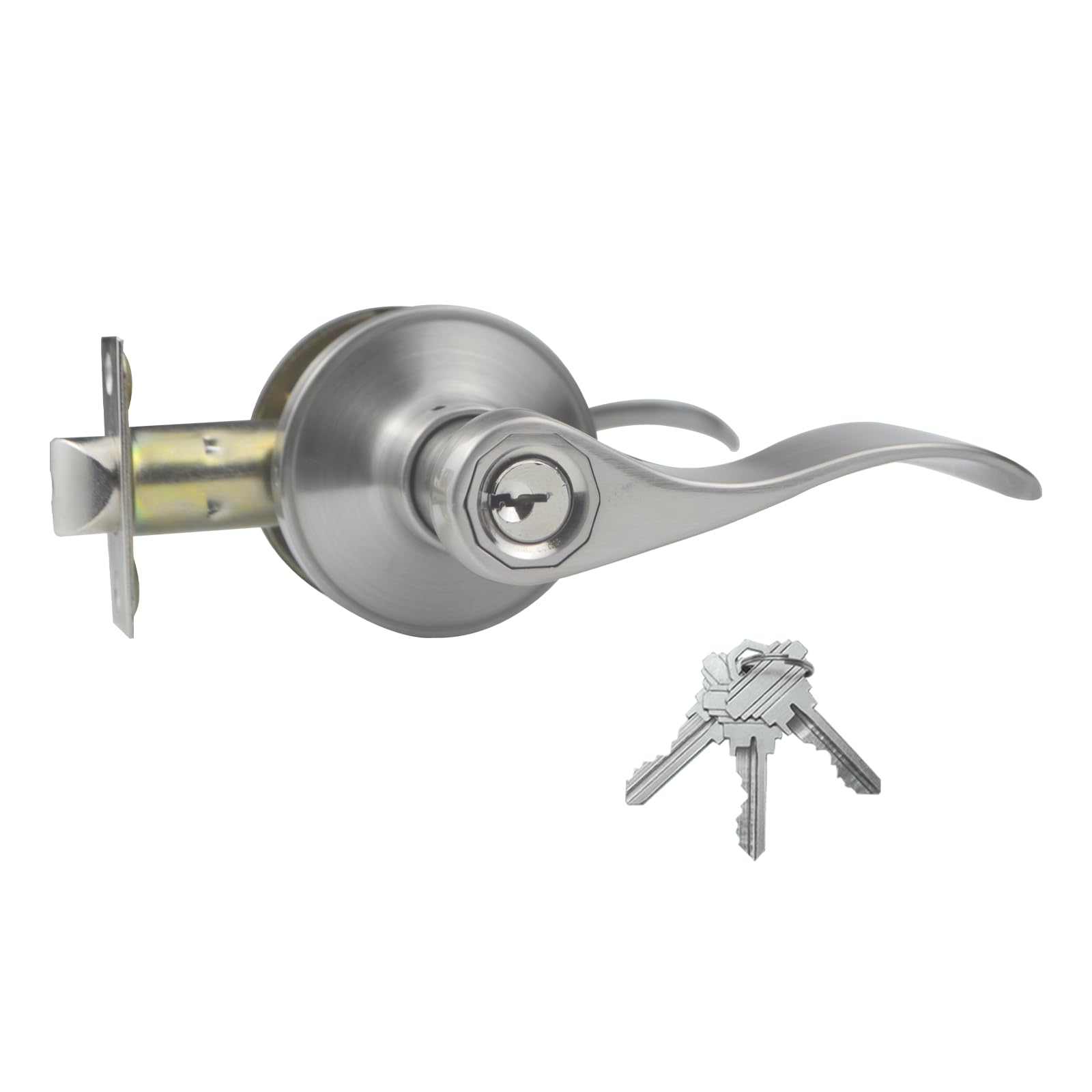 Comfhouse Wave Style Keyed-Alike Entry Door Lever Lock Set - Satin Nickel Finish, Left & Right Handed, 1 Pack - Secure Exterior & Interior Doors for Homes, Offices & Apartments