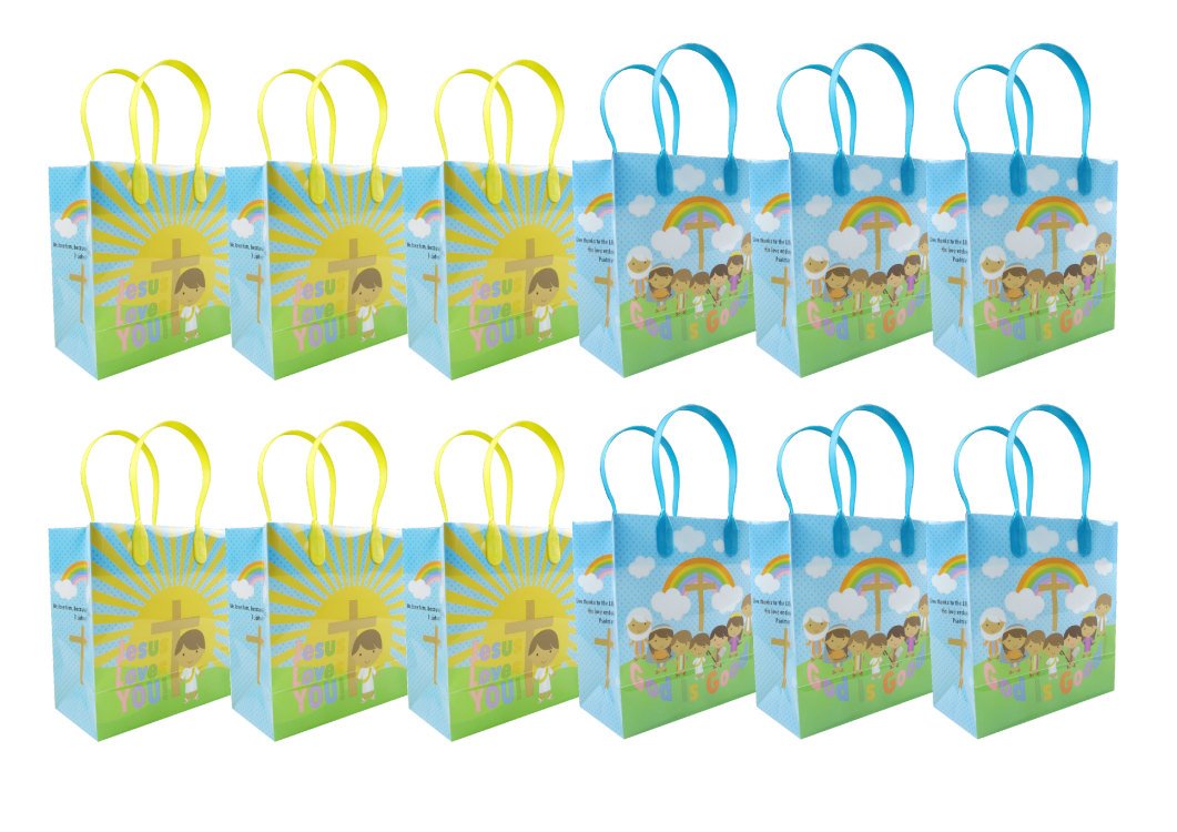Tiny Mills Loves You Religious Gift Bags with Handles - 12 Pack Themed Party Favors for Church Events, Sunday School, Baptism & Christian Celebrations