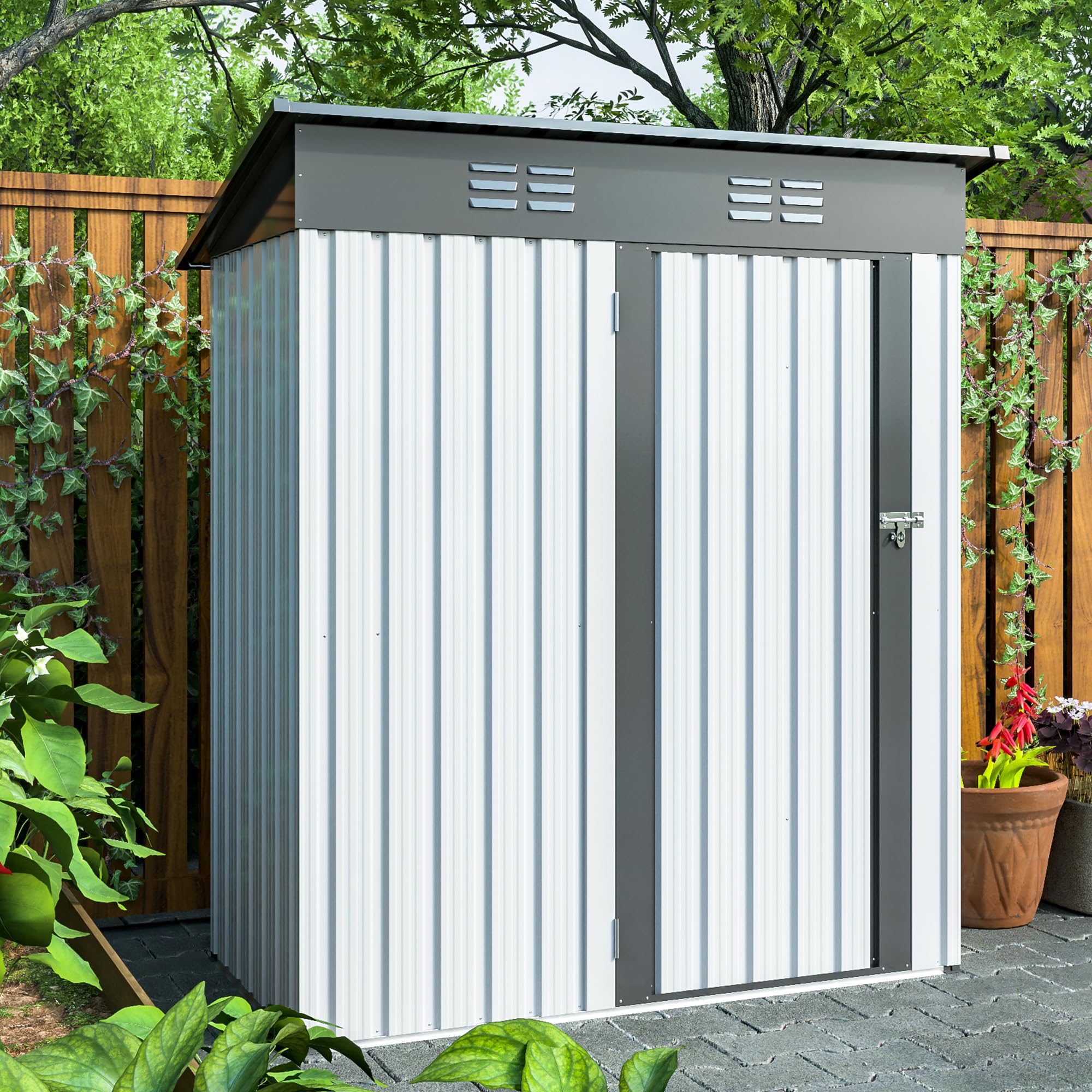5x3 FT Metal Storage Shed - Outdoor Utility Shed with Lockable Single Door & 2 Air Vents | Waterproof & UV-Resistant Steel Garden Shed for Tools, Equipment & Backyard Storage | Perfect for Patio, Lawn Care & Outdoor Organization