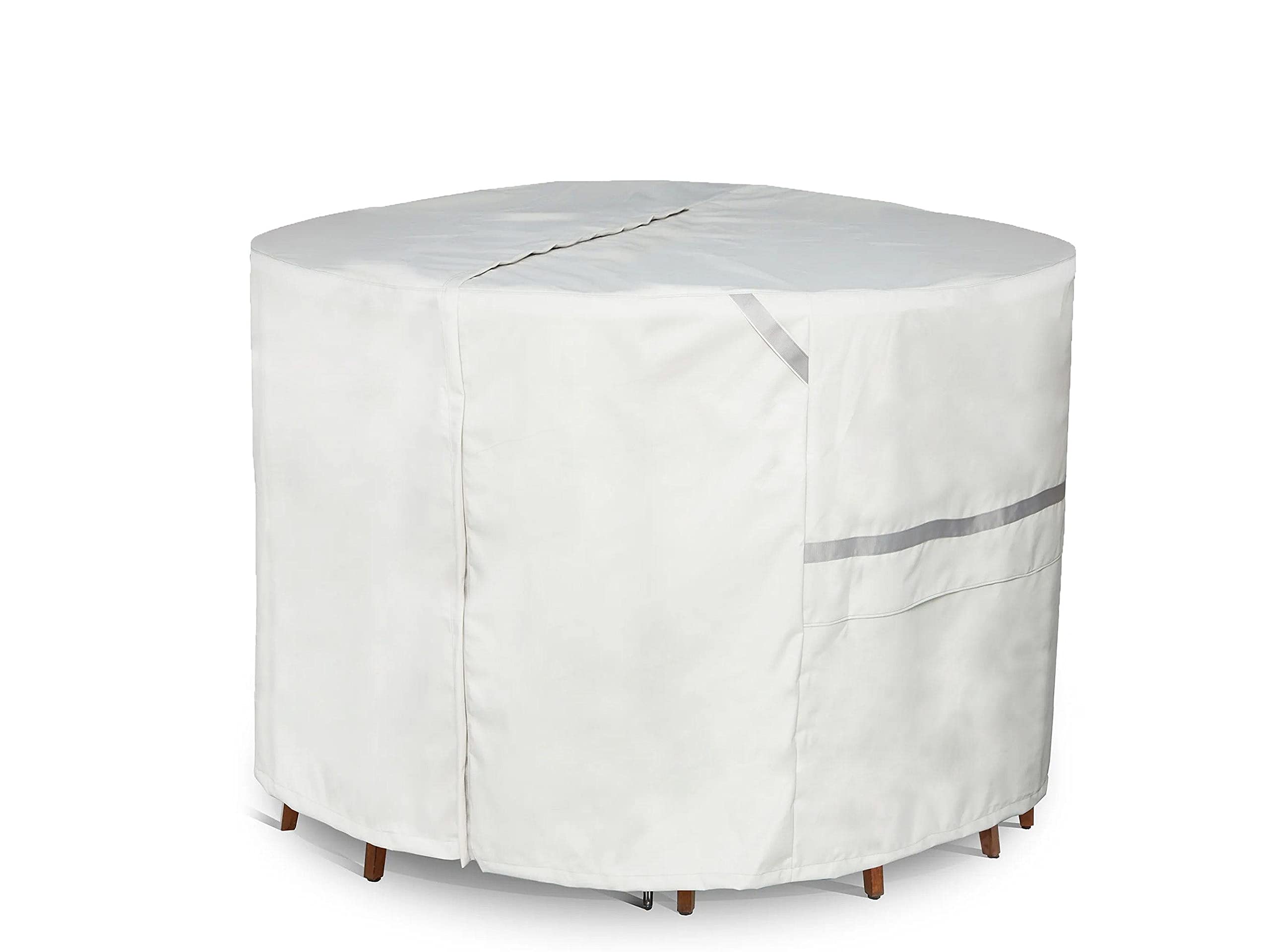 Premium Round Dining Table & Chair Cover Set - Waterproof & UV-Resistant Polyester, Drawstring Hem, Umbrella Hole - Perfect for Outdoor Patio, Garden, and Poolside Use - Stone Color