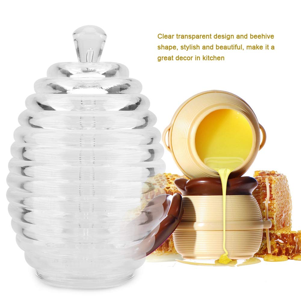 Premium Glass Honey Jar with Lid - 265ml Beehive Honey Pot with Dipper - Food Grade Honey Storage Container for Kitchen, Tea, Breakfast & Gift Giving