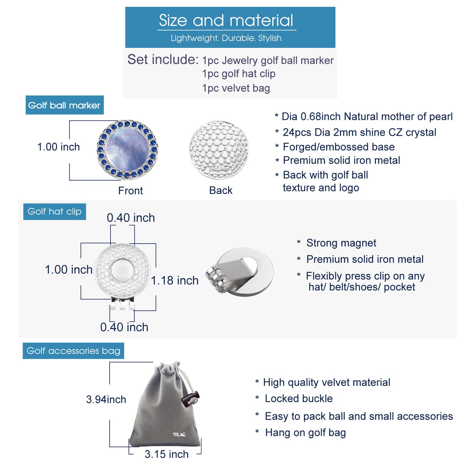 Premium Golf Ball Marker Hat Clip with Pearl Crystal - Stylish Golf Accessories & Unique Golf Gifts for Women - Perfect for On-Course Marking & Fashionable Golf Outfits