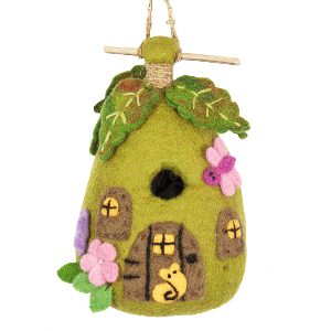 Handmade Wool Fairy House Birdhouse from Nepal - Eco-Friendly & Unique Home Decor for Gardens, Patios, and Indoor Displays