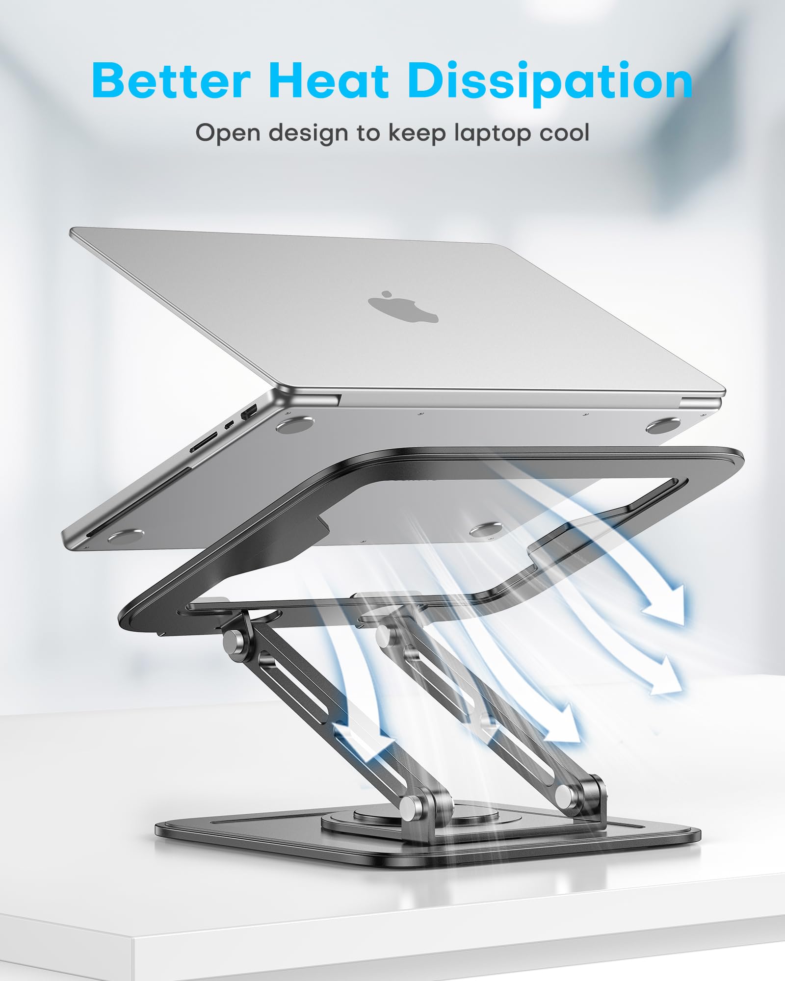 Ergonomic Adjustable Laptop Stand with 360° Rotating Base - Foldable Portable Computer Riser for MacBook Pro/Air (10-16 Inch) - Perfect for Home Office, Gaming & Workspace Setup - Black