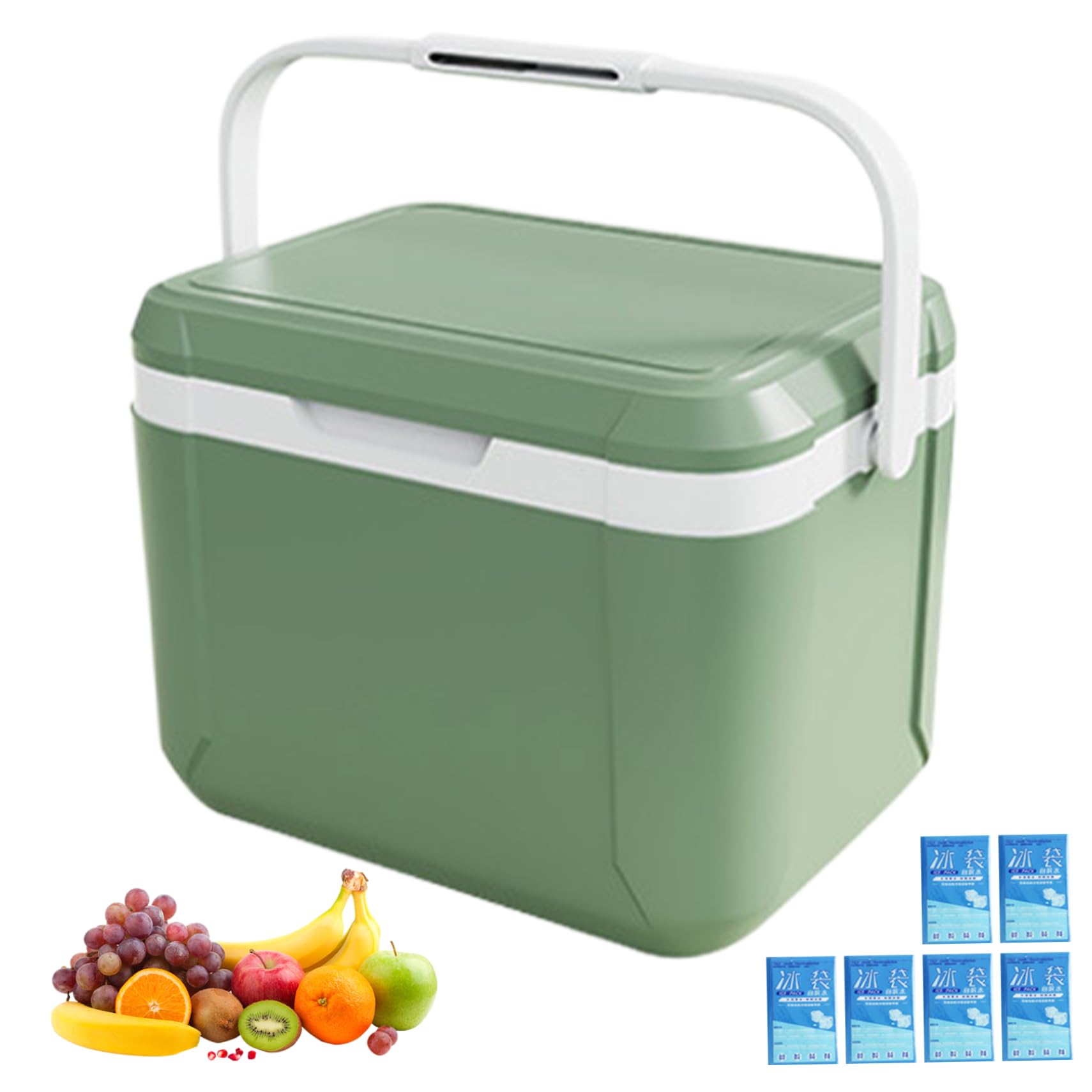 5L Insulated Hard Cooler with 6 Ice Packs - Heavy Duty Portable PU Cooler Box with Handle for Drinks, Food & Sports Supplies (Green) - Perfect for Picnics, Camping, Beach Trips & Outdoor Adventures