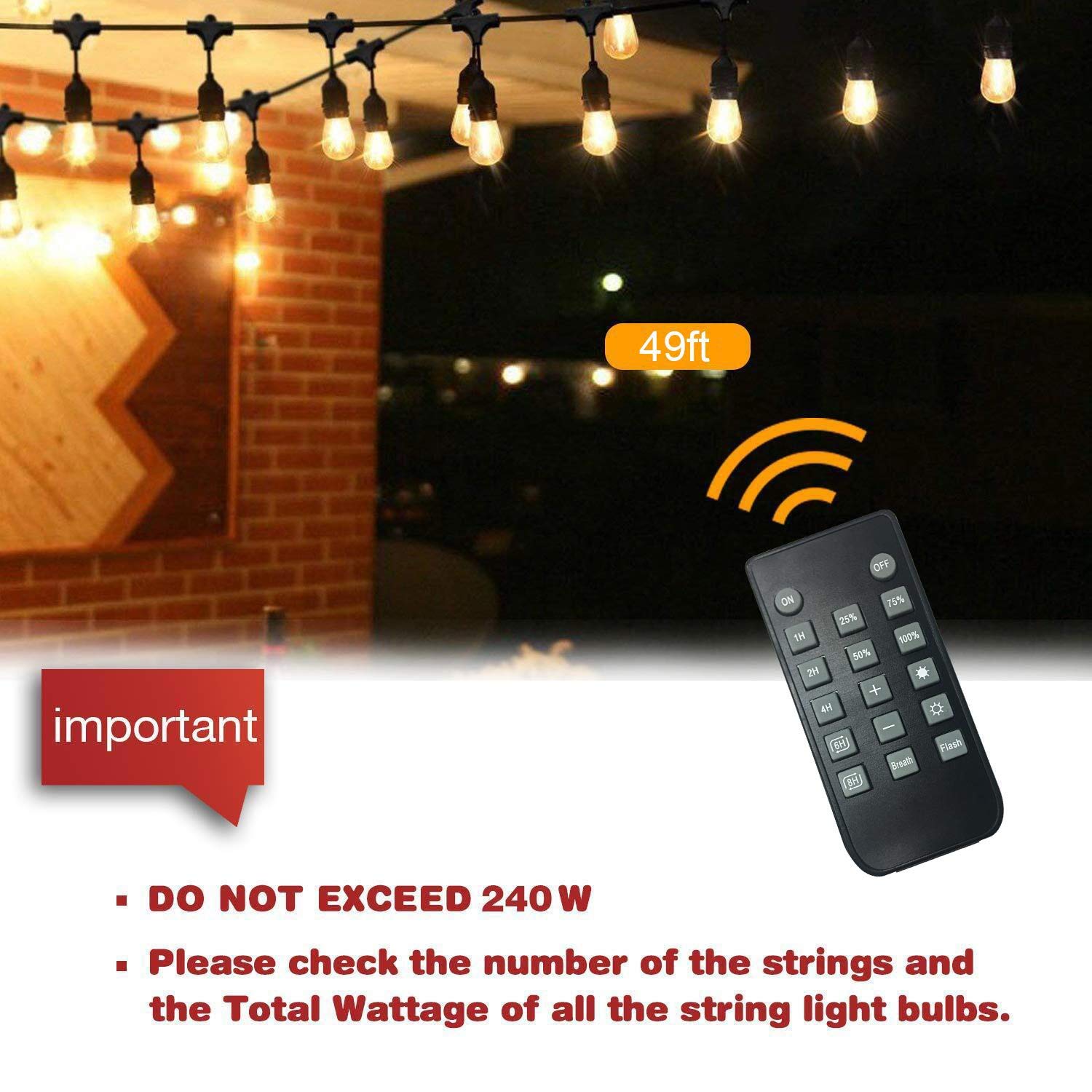SUNTHIN 240W Outdoor Dimmer for String Lights - Wireless Remote Control with 50Ft Range, Auto Off Timer for LED & Incandescent Lights - Perfect for Patio, Garden, and Backyard Decor