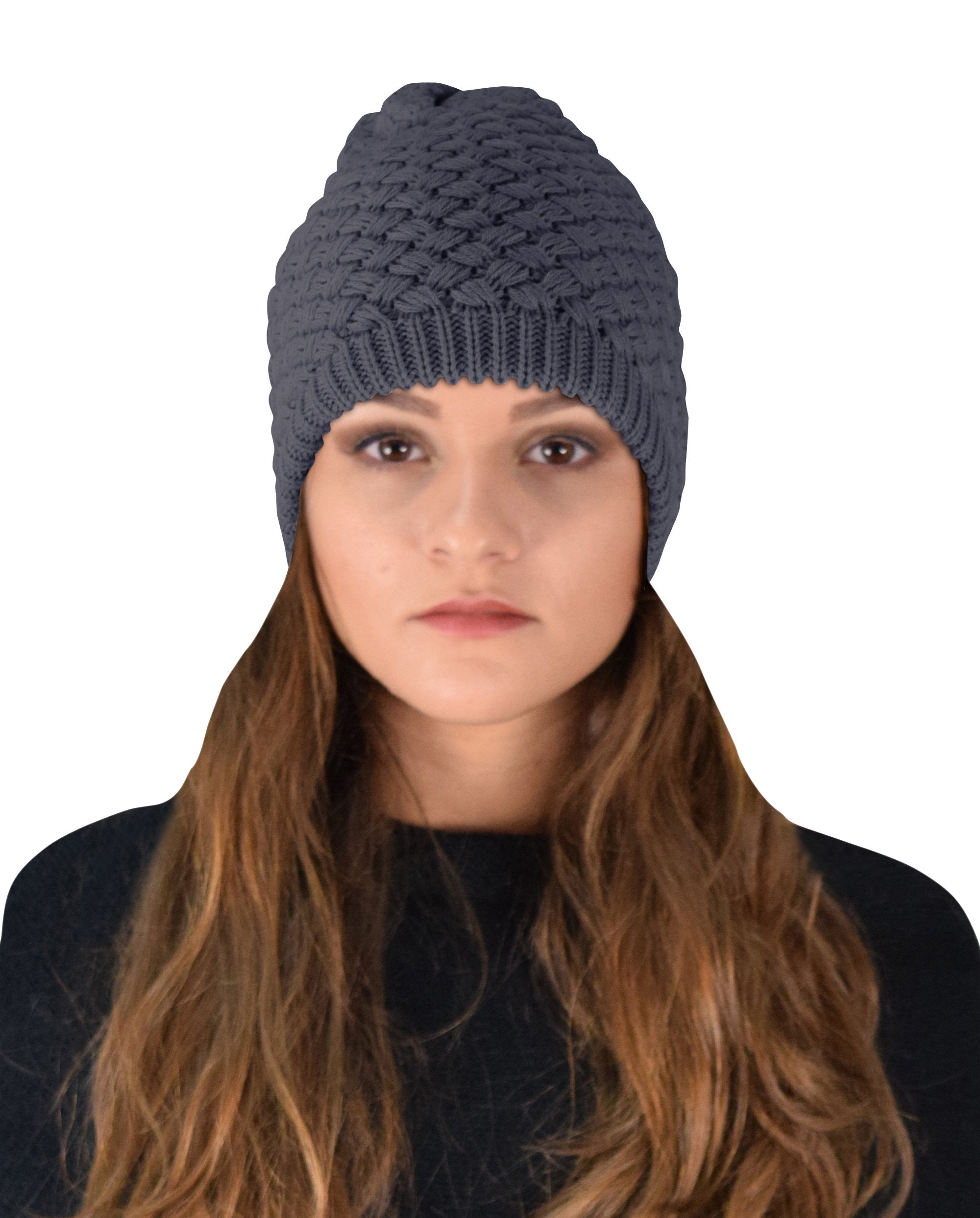 Taupe Thick Crochet Knit Double Layer Beanie Slouchy Hat for Women - Winter Warm Chunky Knit Hat for Cold Weather, Outdoor Activities & Fashion Accessories