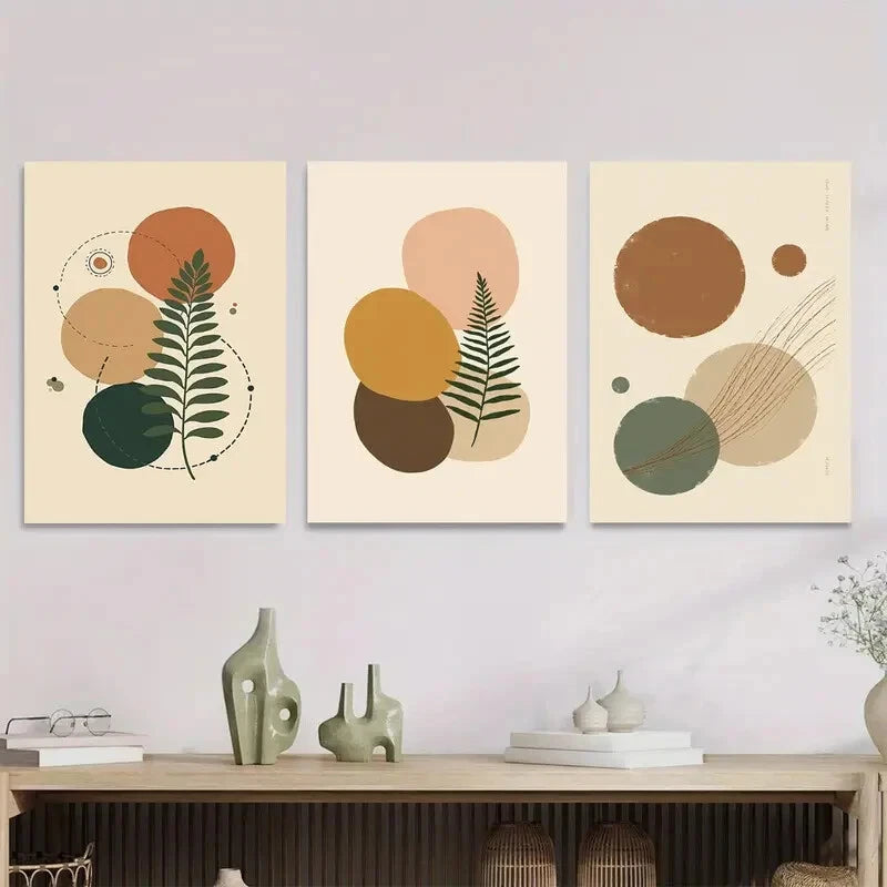 3-Piece Modern Abstract Botanical Metal Wall Art Prints - Ready to Hang - Perfect for Living Room, Bedroom & Office Decor