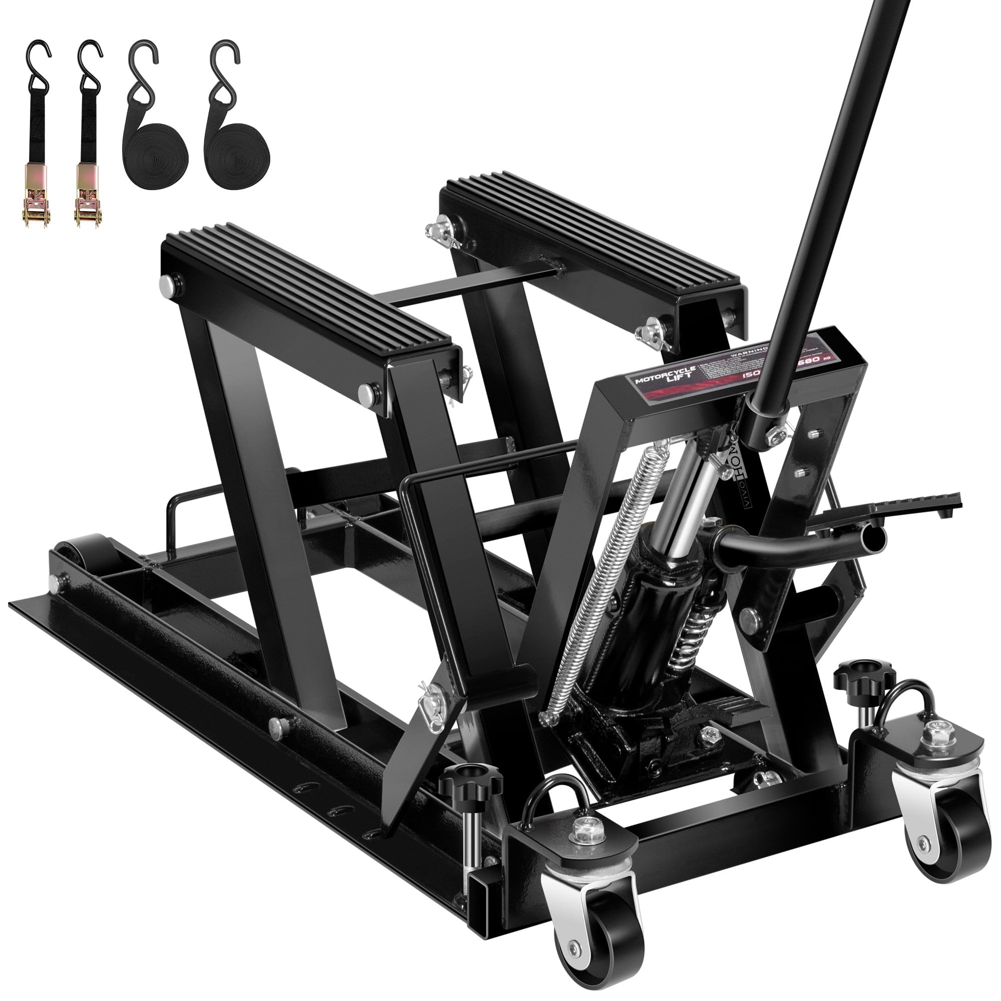 VIVOHOME 1500 LBS Hydraulic Motorcycle Lift Jack - Heavy Duty Steel ATV Lift Stand with Wheels & Handle for Motorcycles, ATVs, Dirt Bikes - Black | Perfect for Garage, Workshop & DIY Motorcycle Maintenance