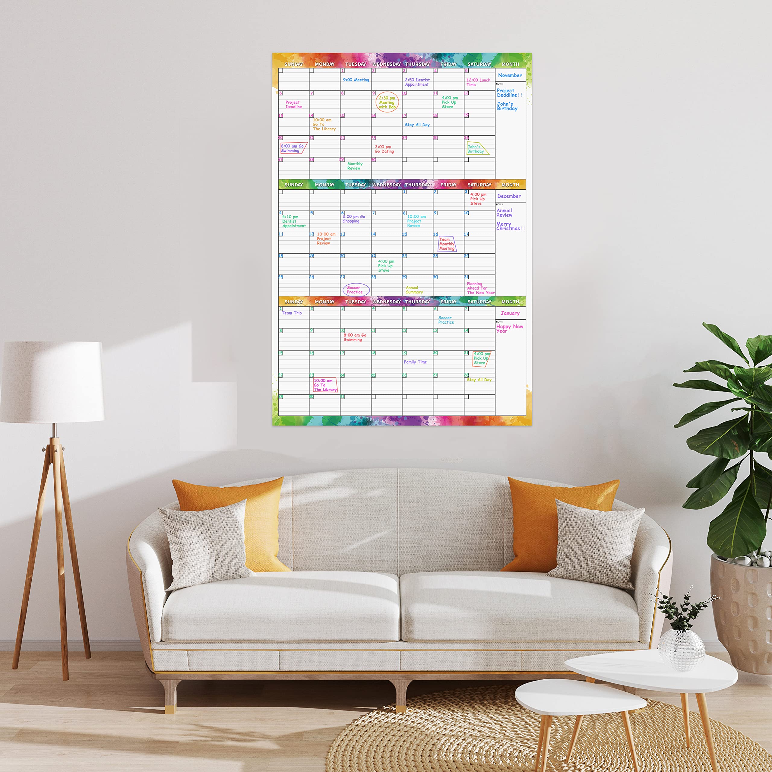 Large 3-Month Dry Erase Wall Calendar - 27.8